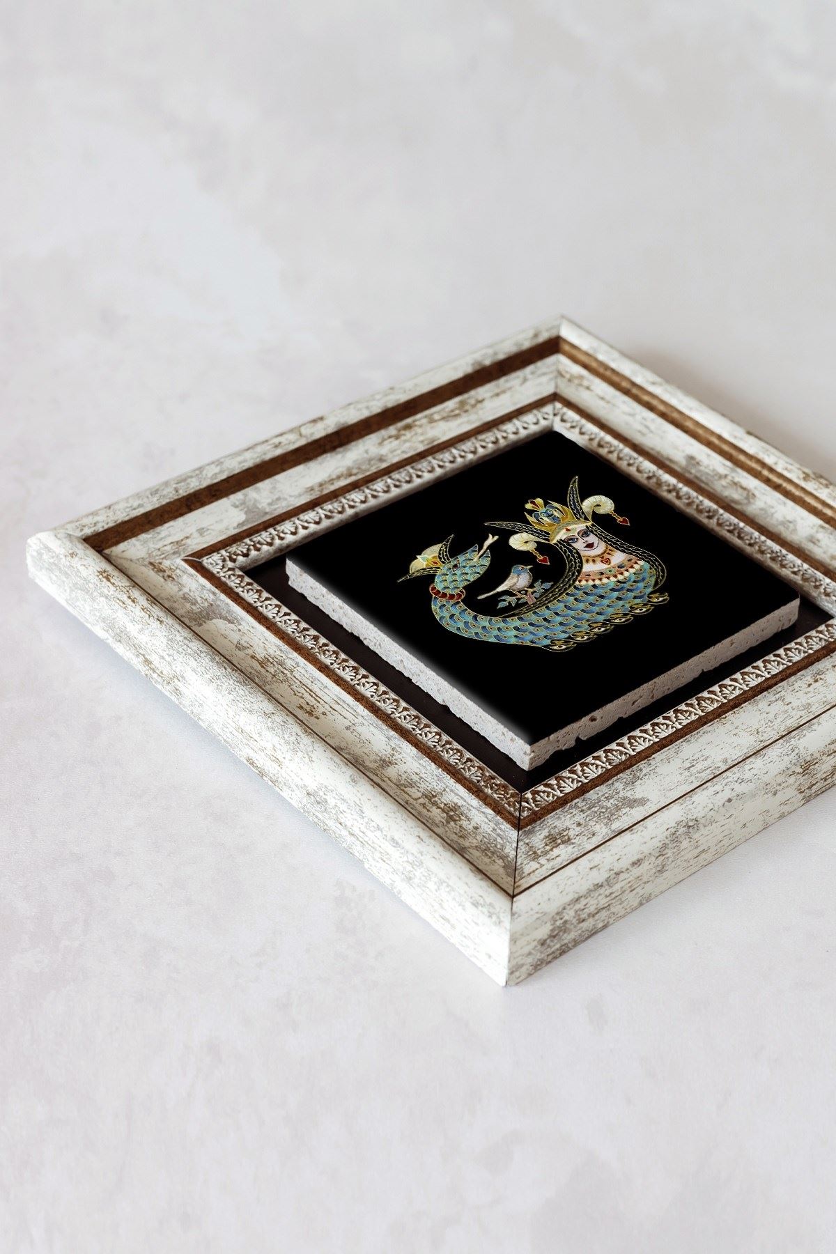 Şahmeran Çerçeveli Taş Tablo , Çerçeveli Taş Duvar Dekoru 20 cm