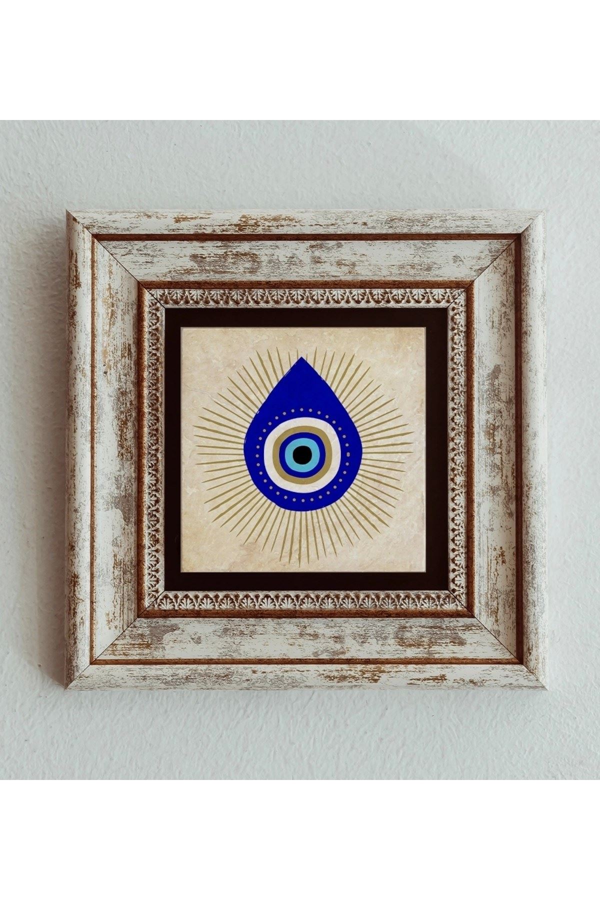 Nazar Boncuğu Çerçeveli Taş Tablo , Çerçeveli Taş Duvar Dekoru 20 cm