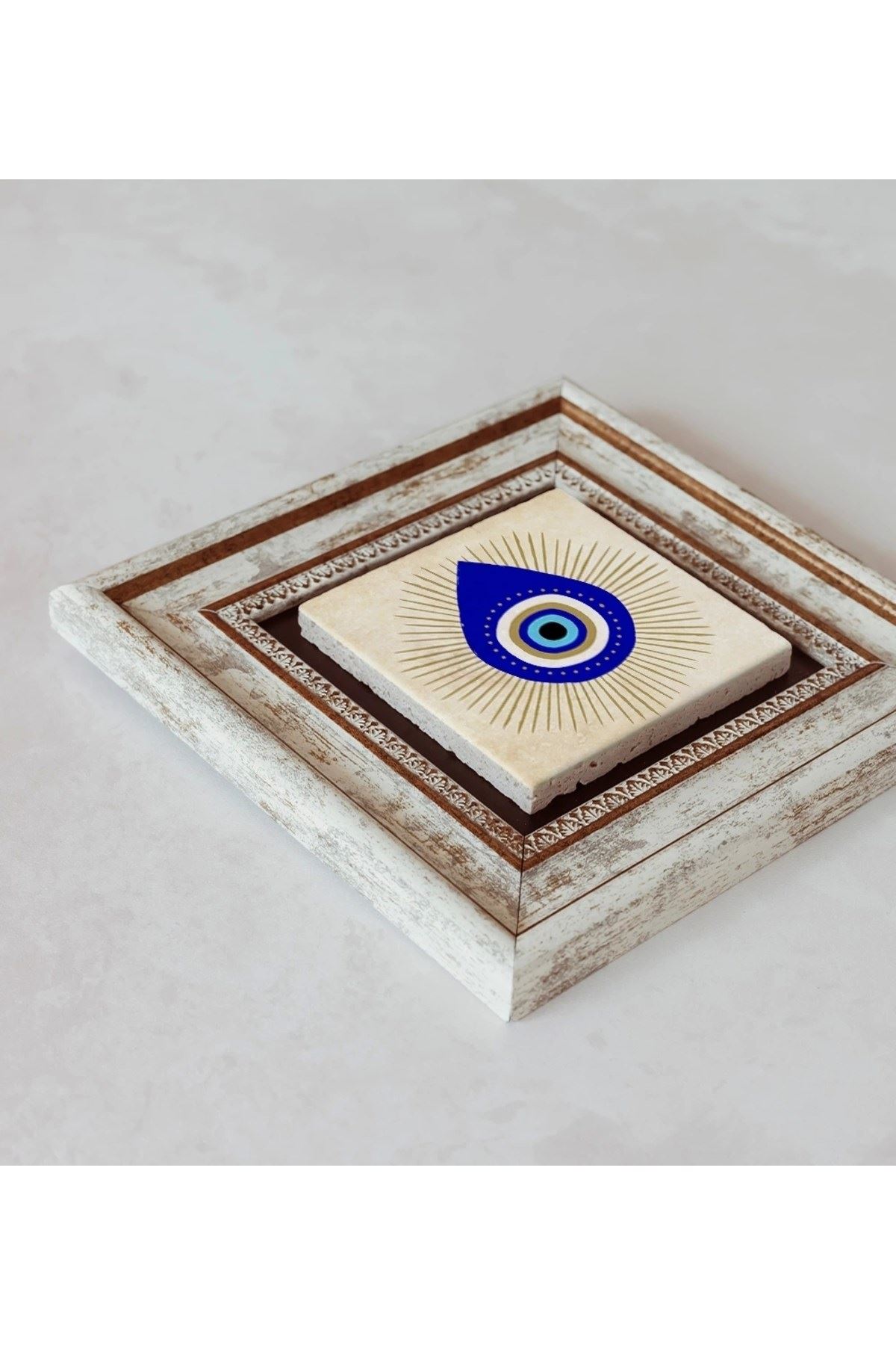 Nazar Boncuğu Çerçeveli Taş Tablo , Çerçeveli Taş Duvar Dekoru 20 cm