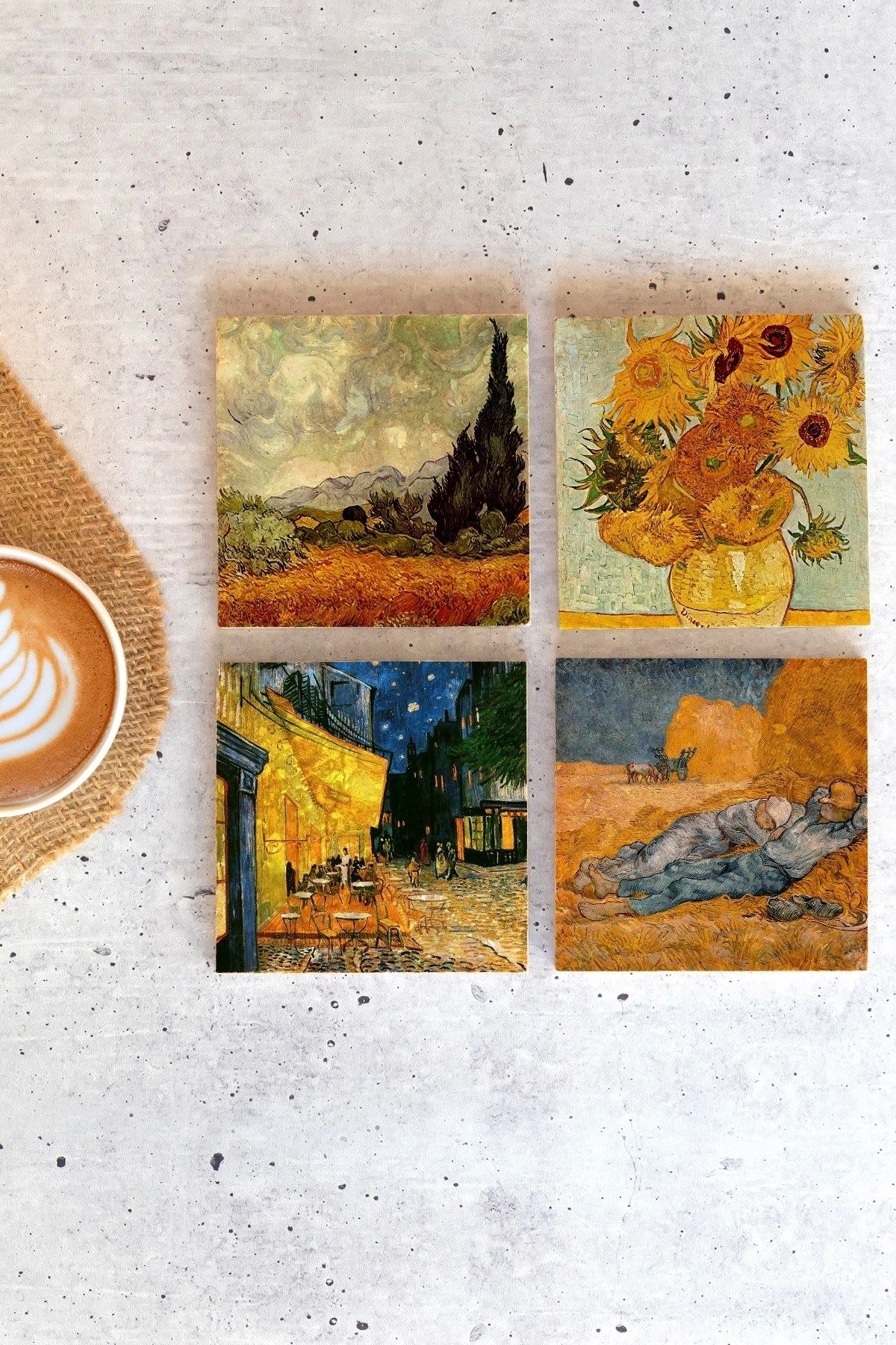 Van Gogh 4'lü Taş Bardak Altlığı