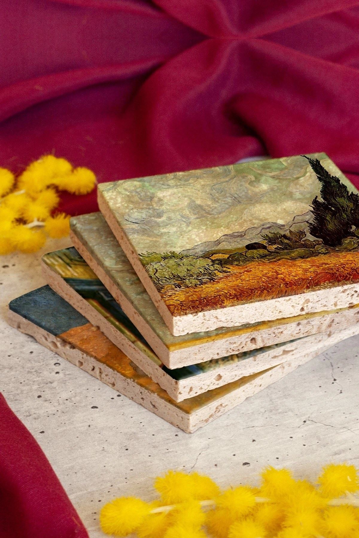 Van Gogh 4'lü Taş Bardak Altlığı