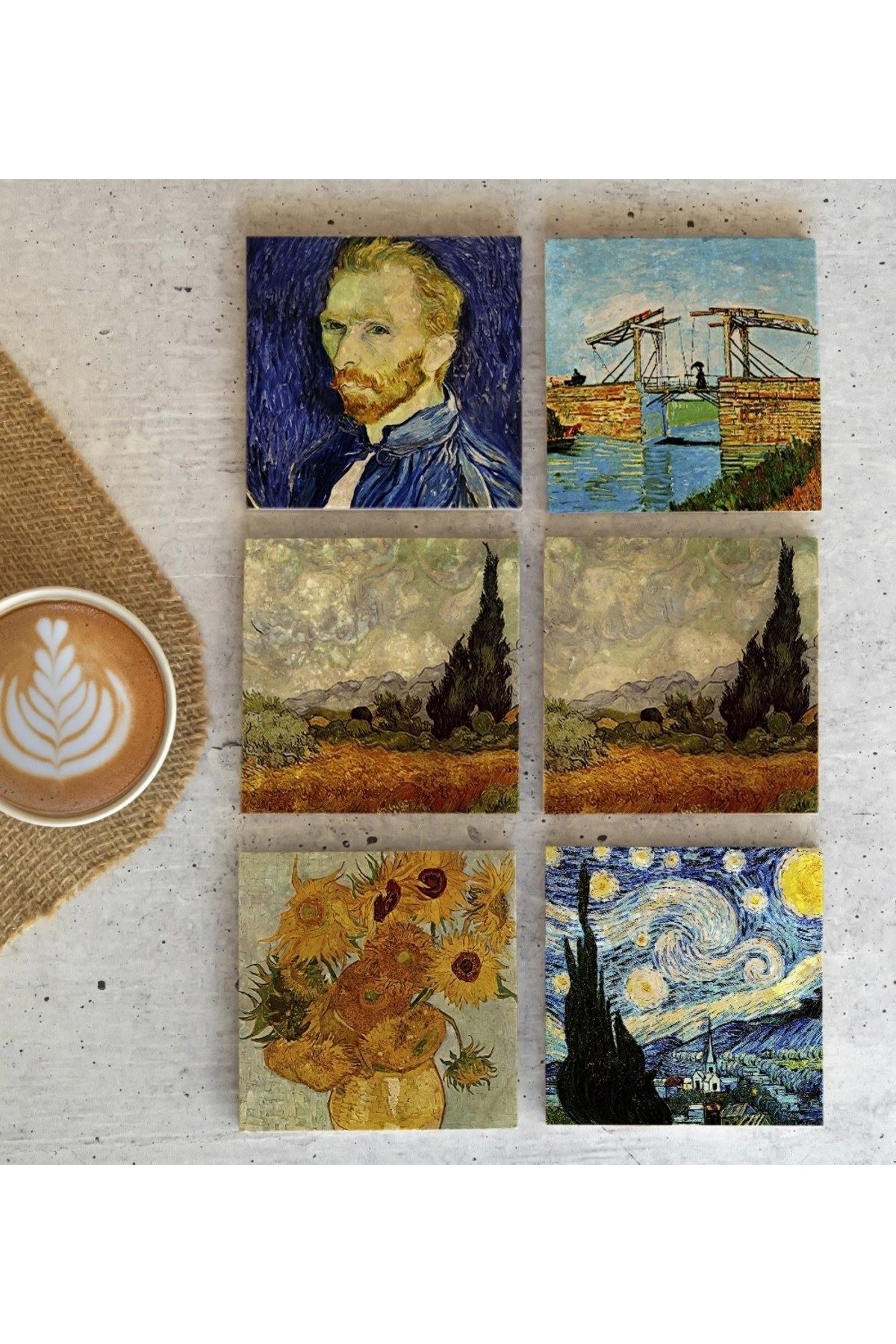 Van Gogh 6'lı Taş Bardak Altlığı