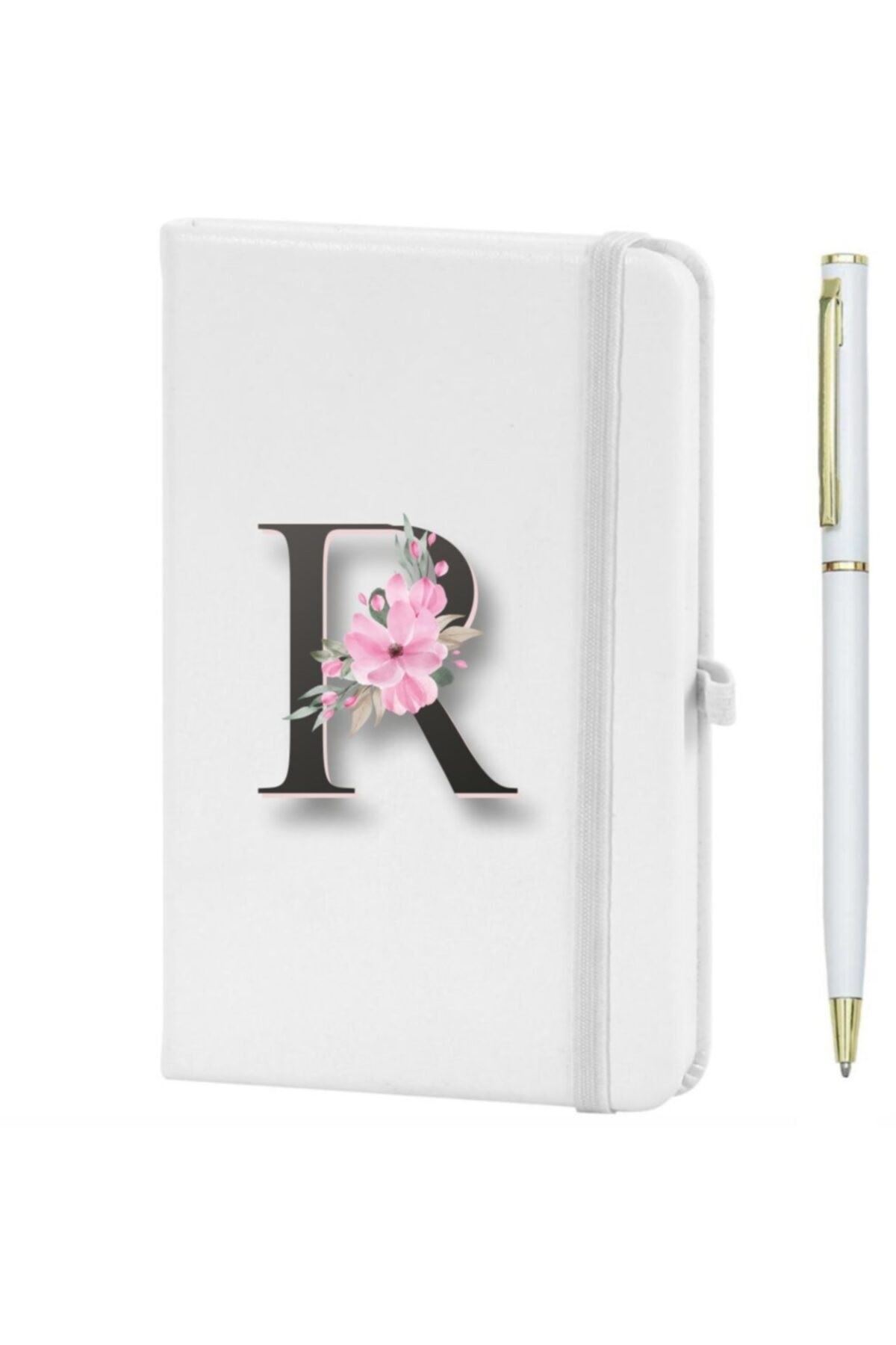 R Harfi Çiçek Desen Baskılı Defter
