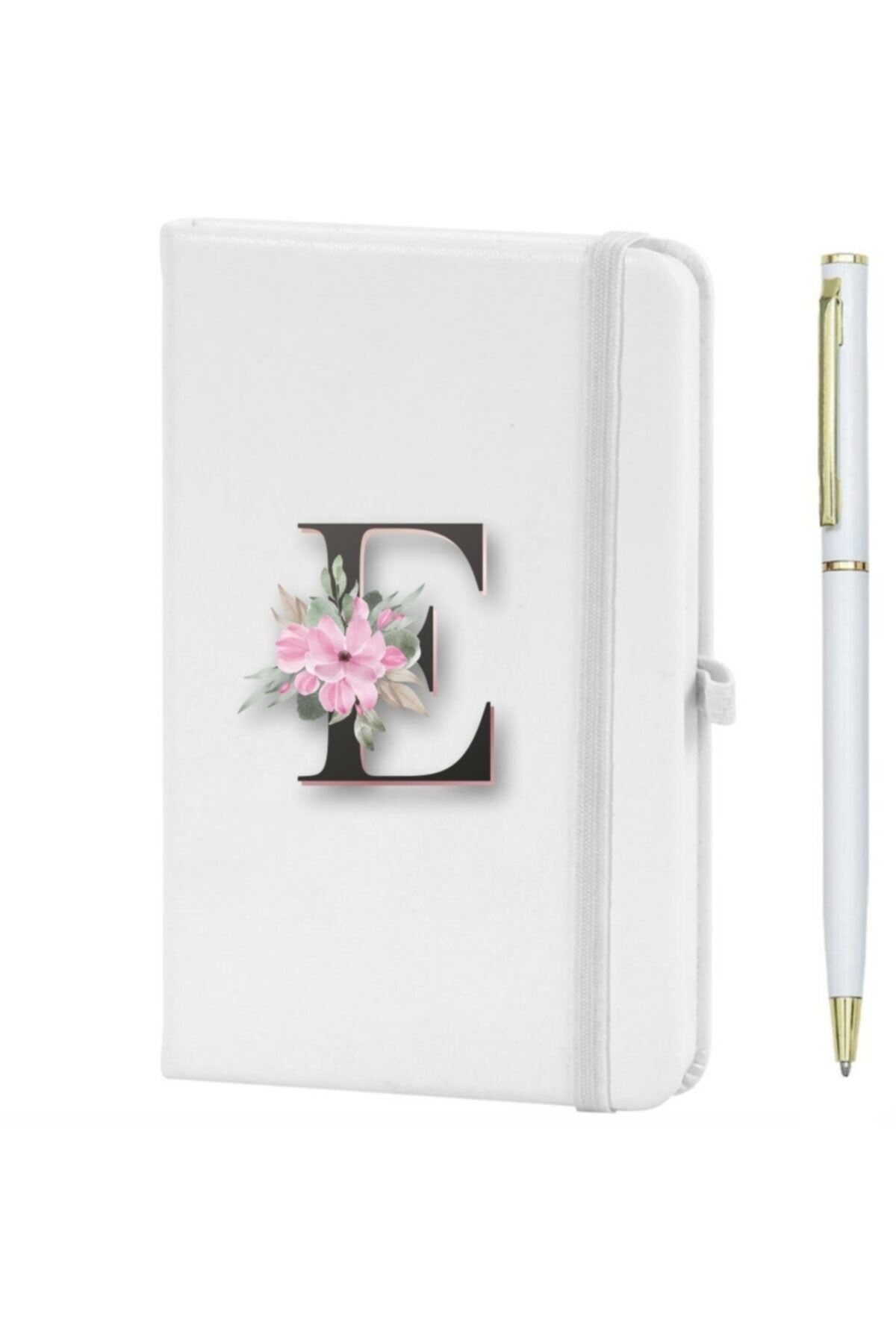 E Harfi Çiçek Desen Baskılı Defter