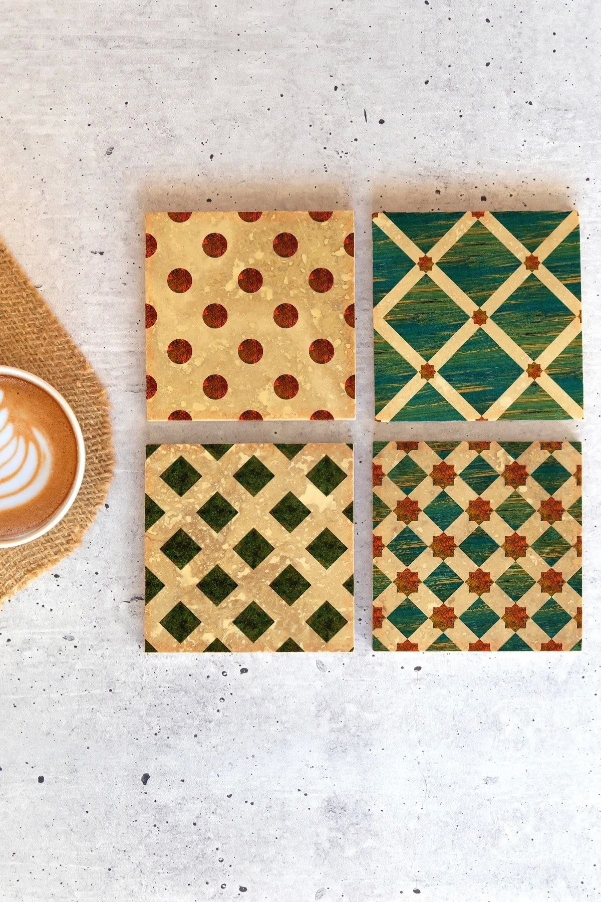 Geometrik Şekiller Taş Bardak Altlığı