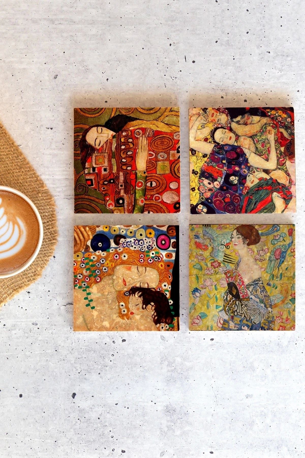 Gustav Klimpt 4'lü Taş Bardak Altlığı