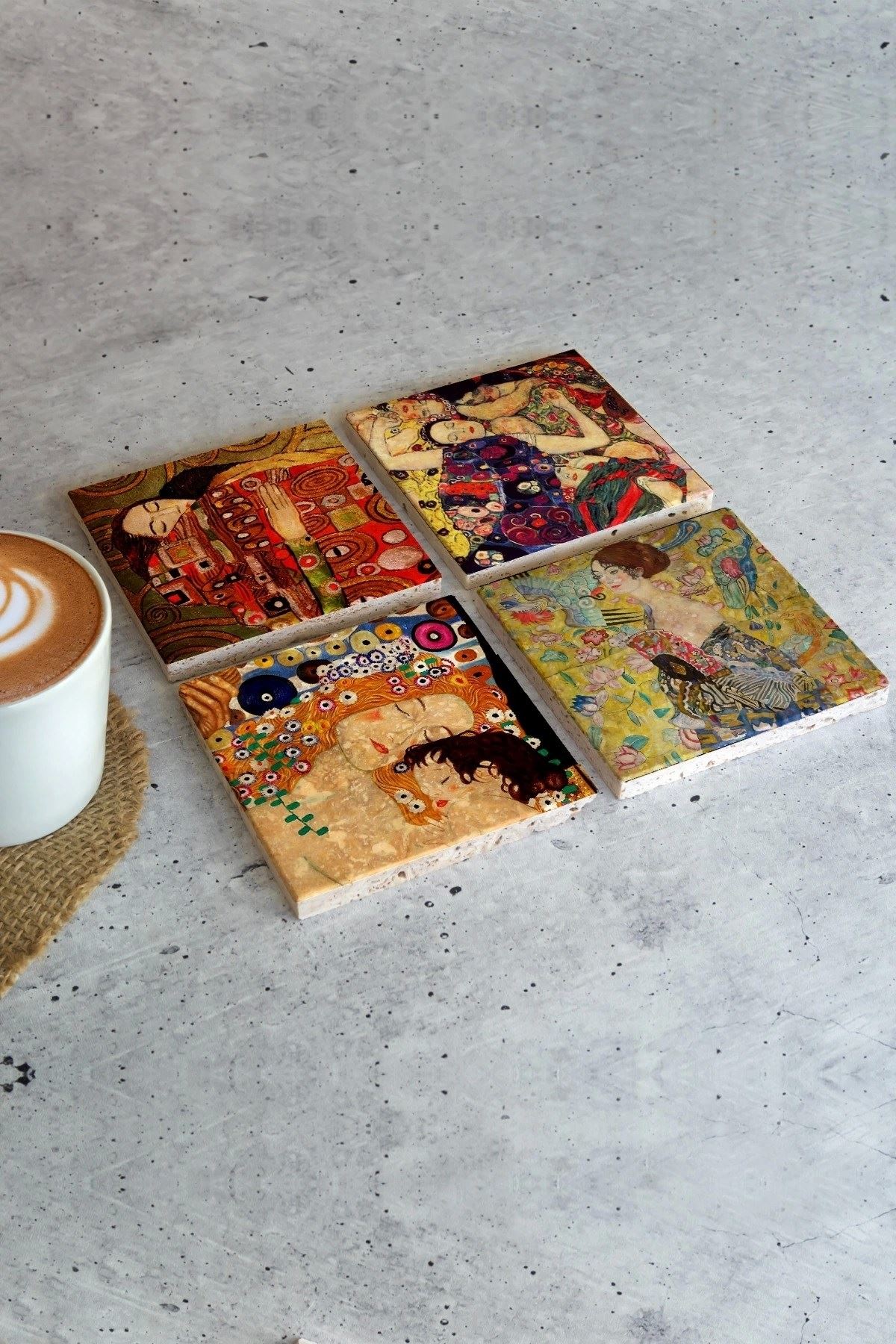 Gustav Klimpt 4'lü Taş Bardak Altlığı