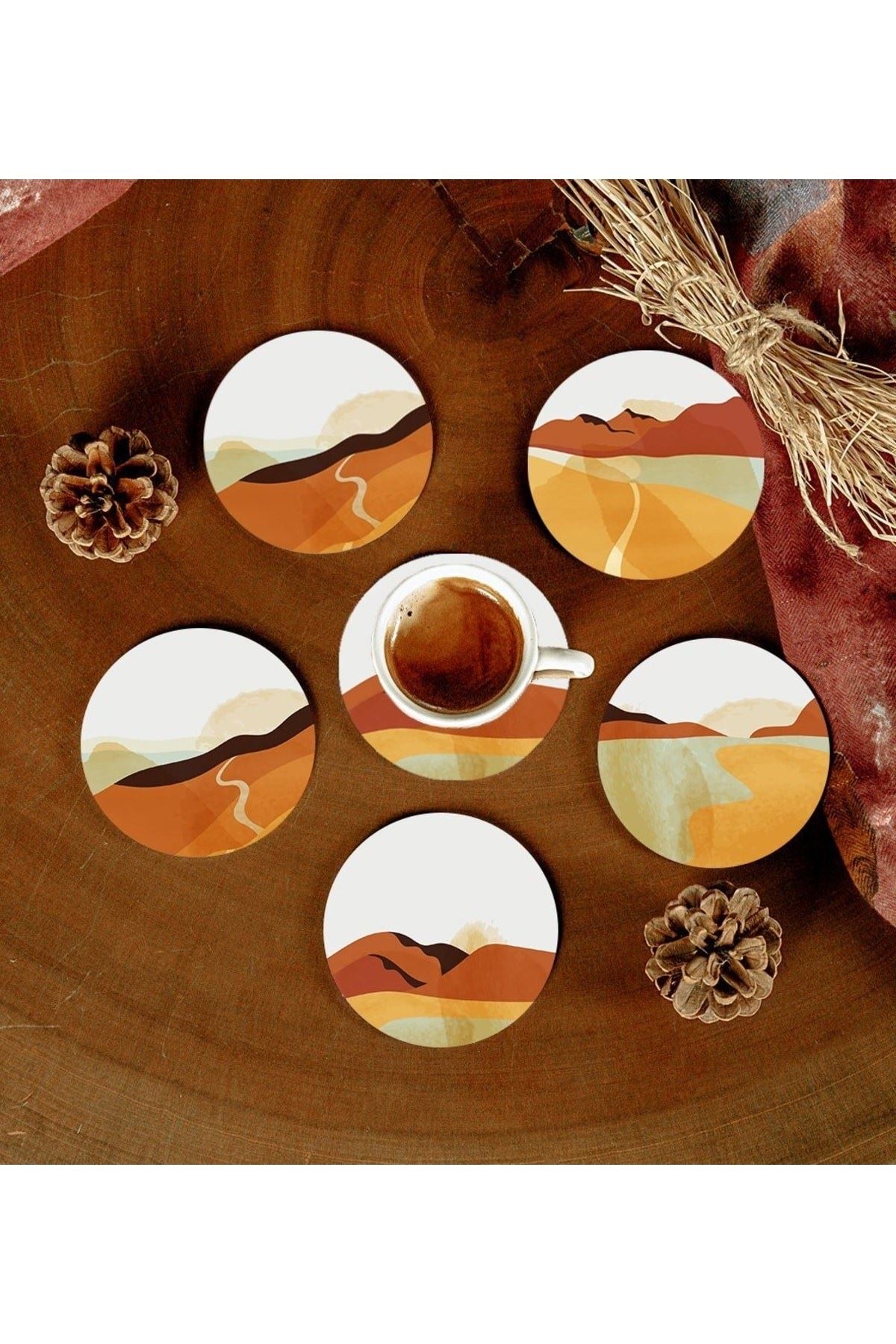 6 Adet Desenli Mdf Bardak Altlığı