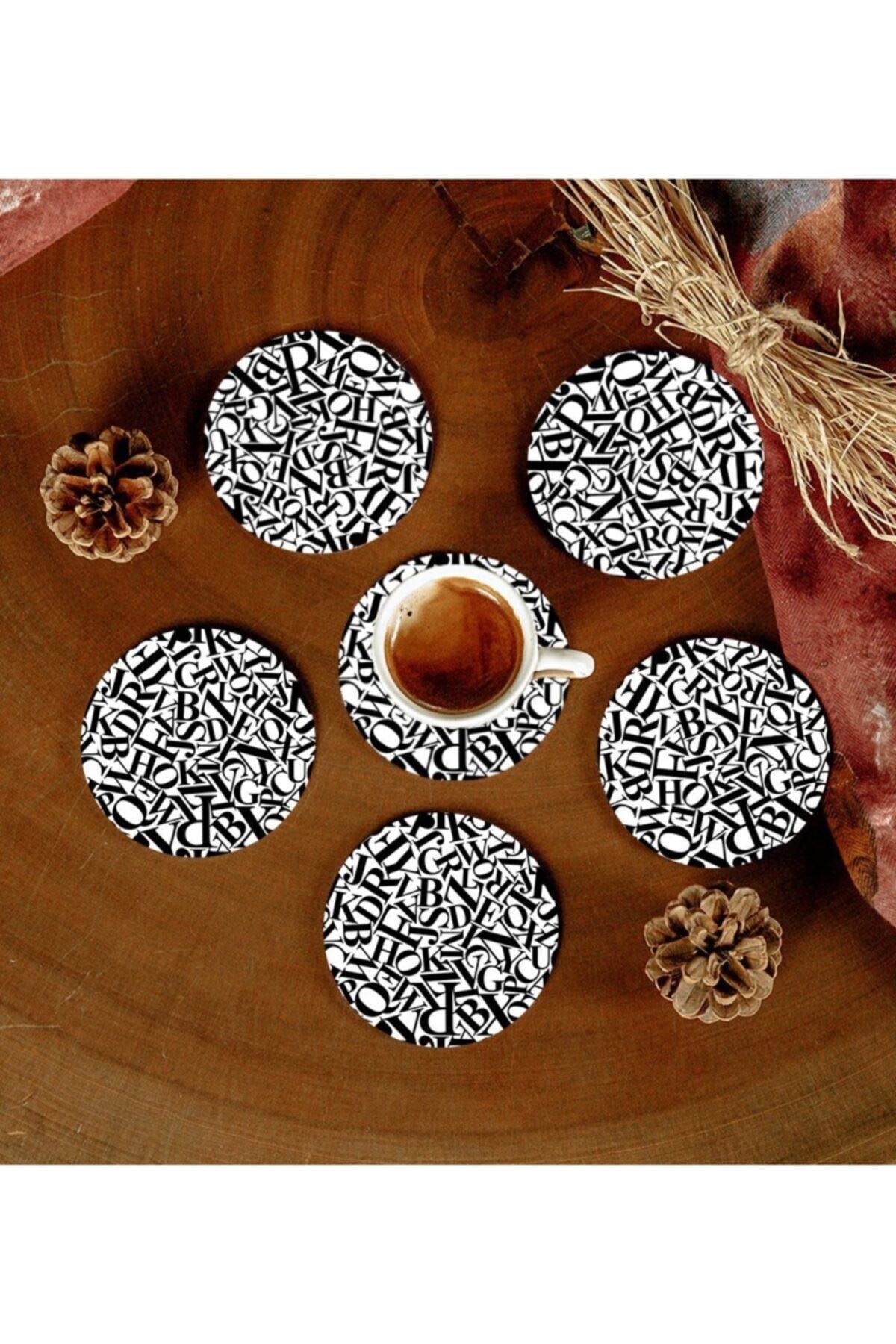 6 Adet Desenli Mdf Bardak Altlığı