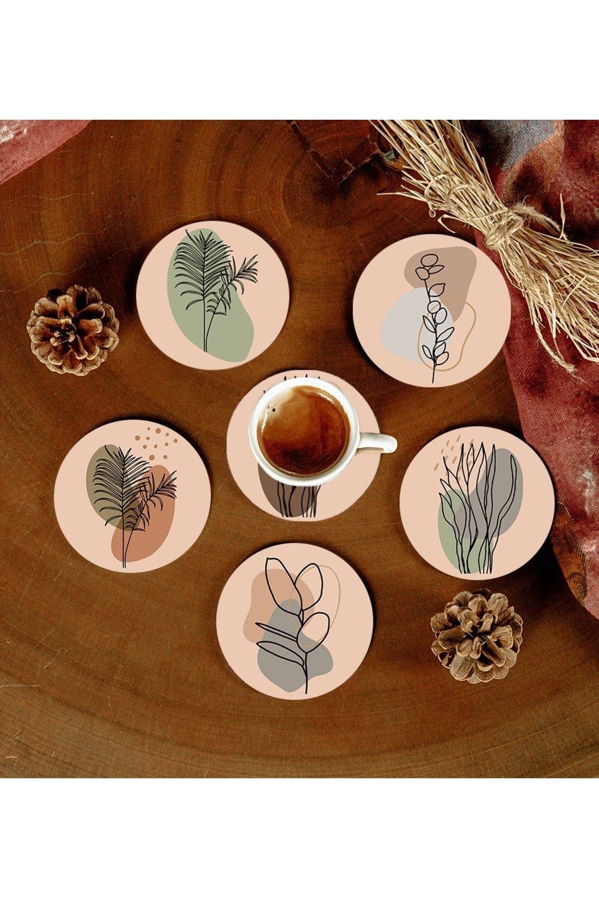 6 Adet Desenli Mdf Bardak Altlığı