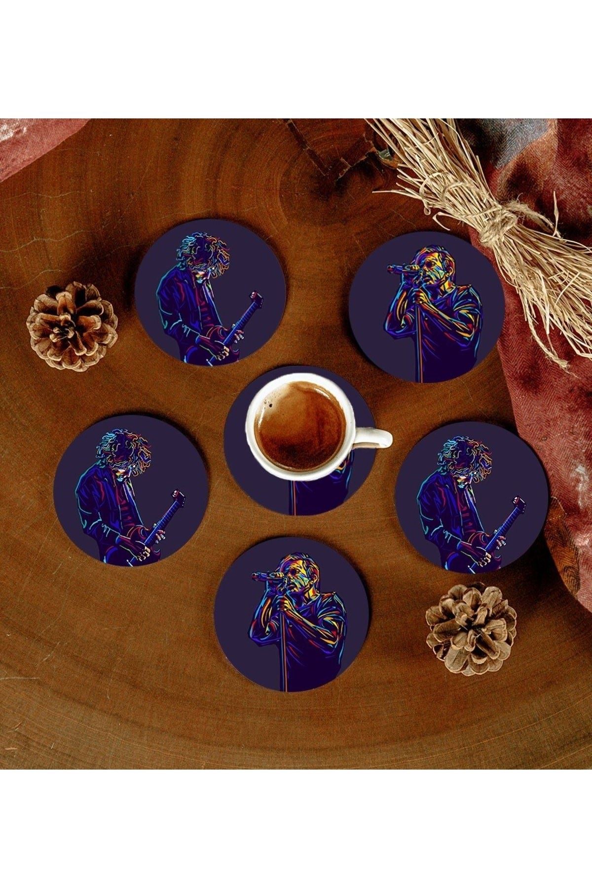 6 Adet Desenli Mdf Bardak Altlığı