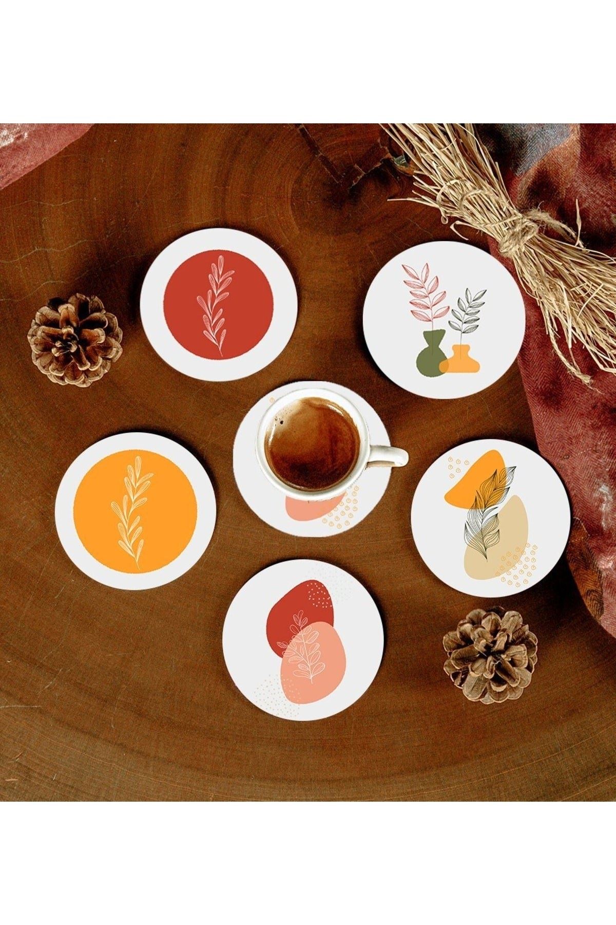 6 Adet Desenli Mdf Bardak Altlığı