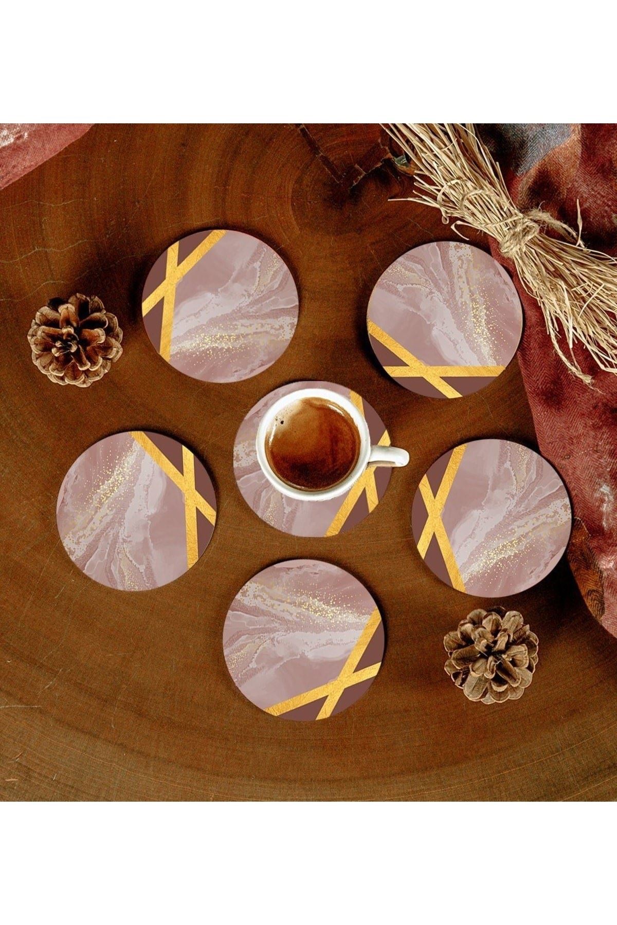6 Adet Desenli Mdf Bardak Altlığı