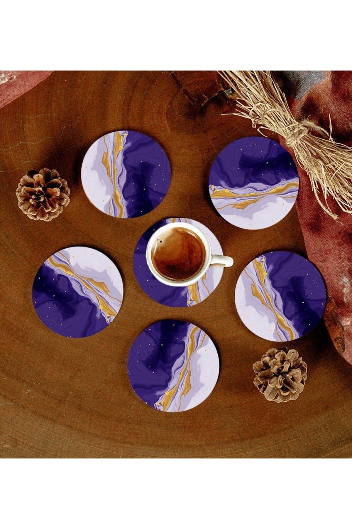6 Adet Desenli Mdf Bardak Altlığı