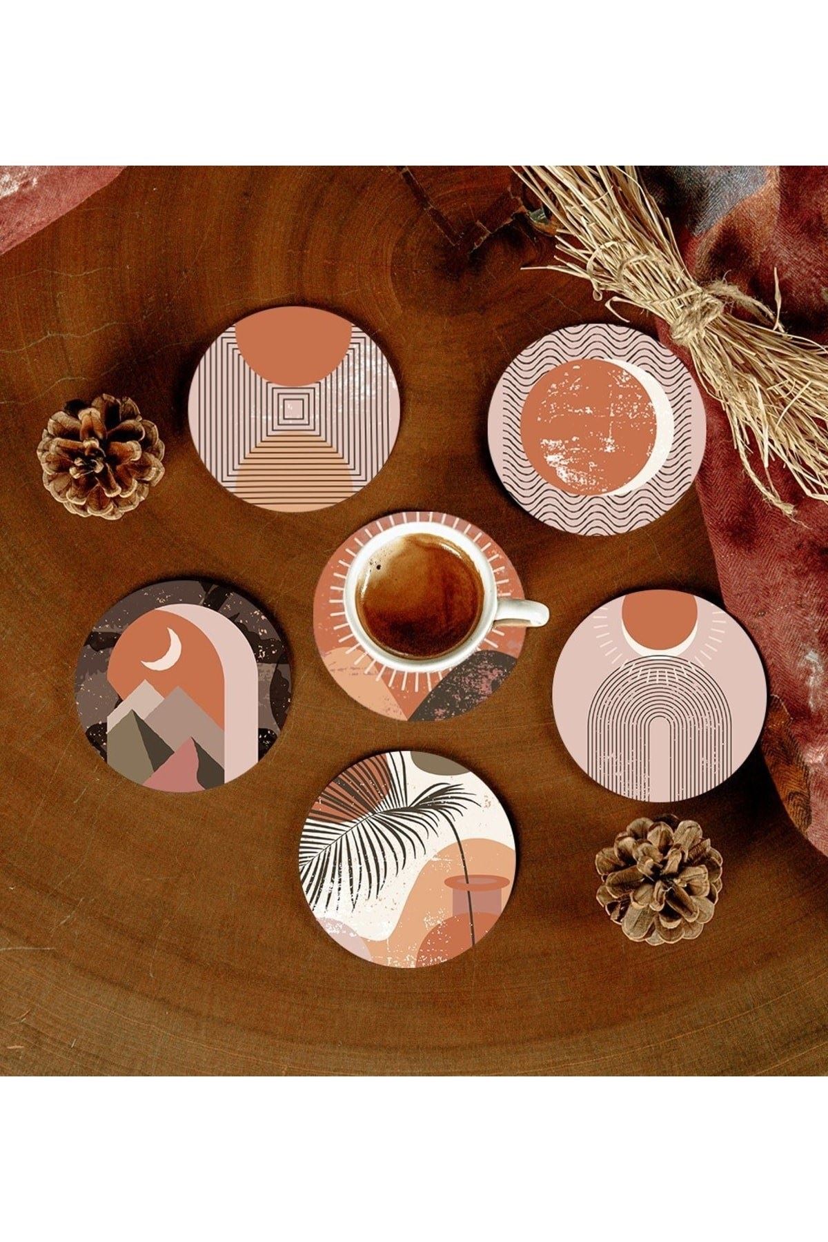 6 Adet Desenli Mdf Bardak Altlığı