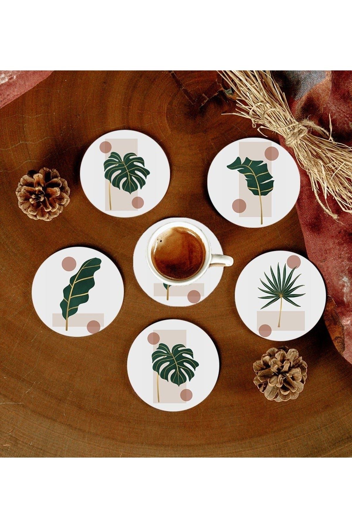 6 Adet Desenli Mdf Bardak Altlığı