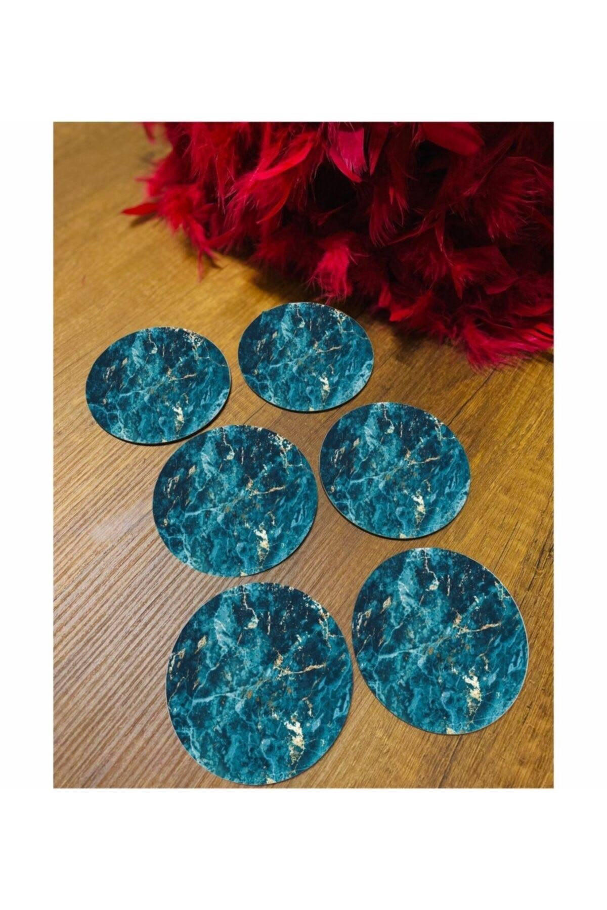 Mavi Mermer Desen Bardak Altlığı