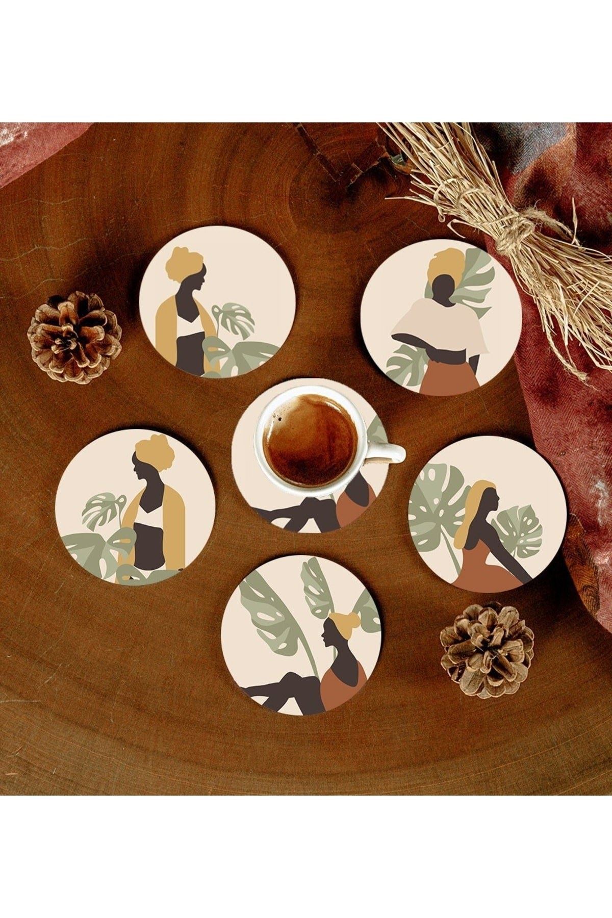 6 Adet Desenli Mdf Bardak Altlığı