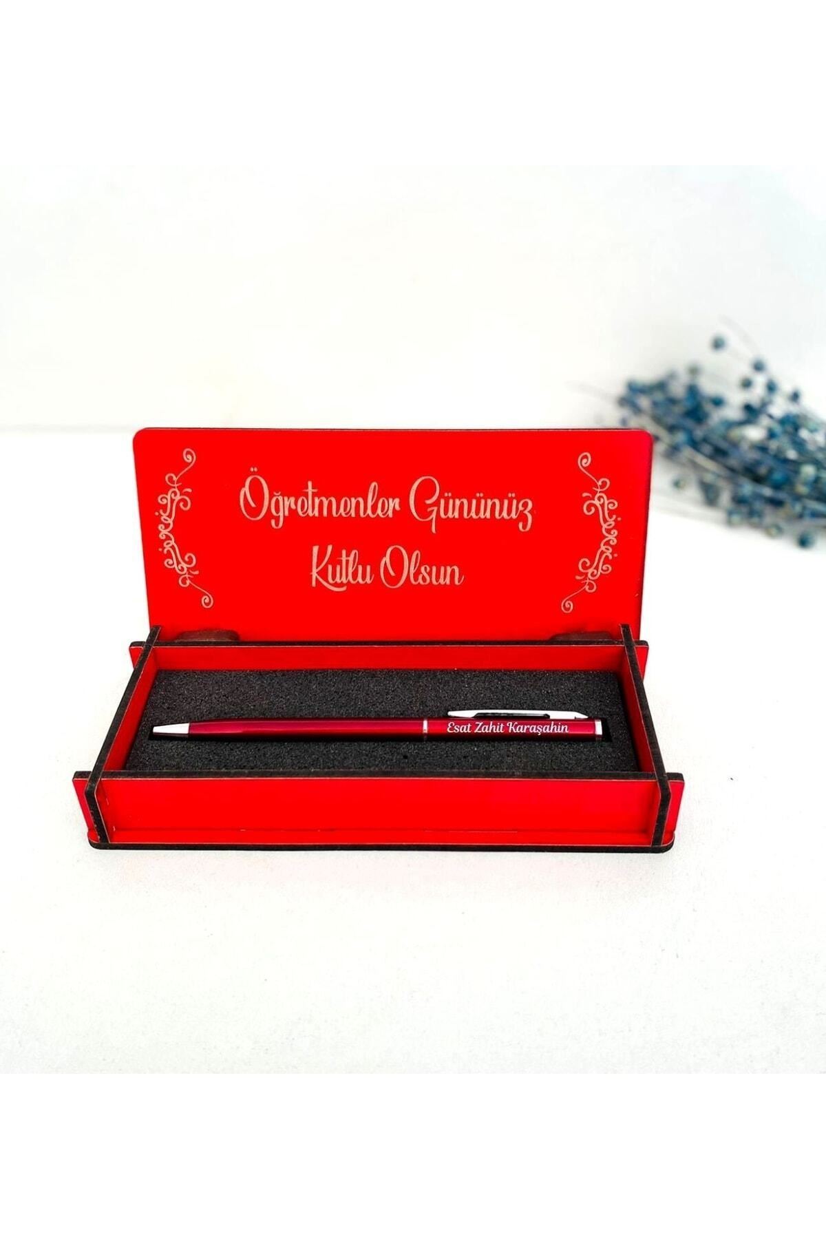 Öğretmenler Günü Tasarımlı Ahşap Kalem Kutusu - Kırmızı