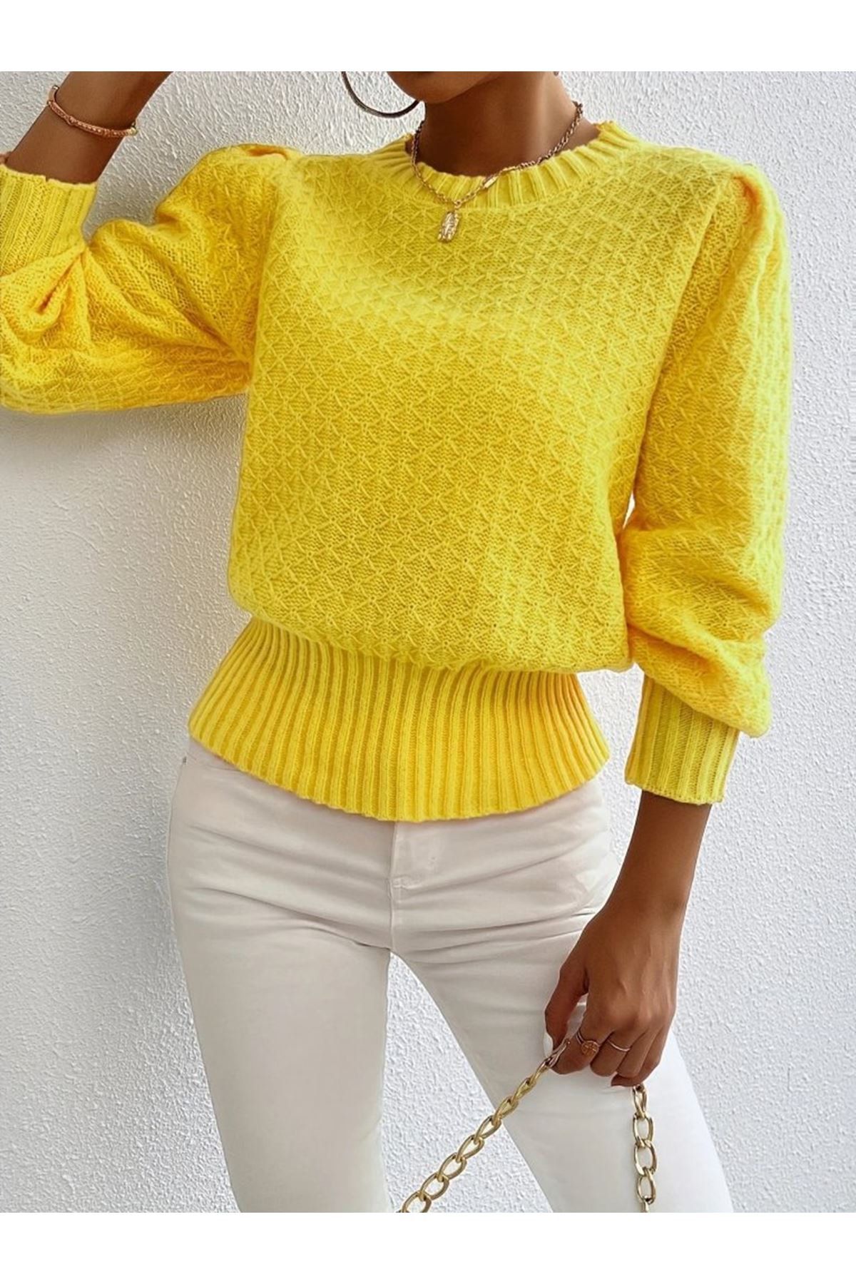 Kadın Uzun Kollu Bisiklet Yaka Triko Bluz