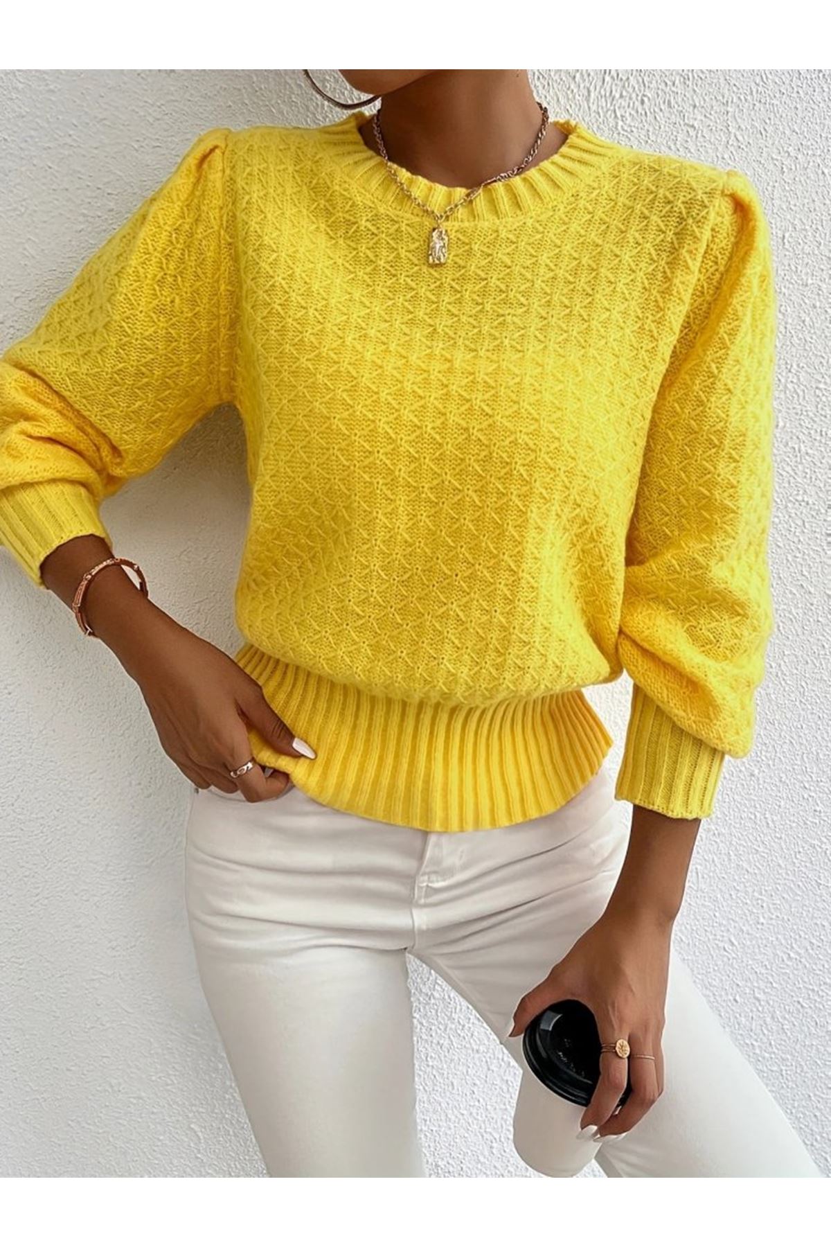 Kadın Uzun Kollu Bisiklet Yaka Triko Bluz