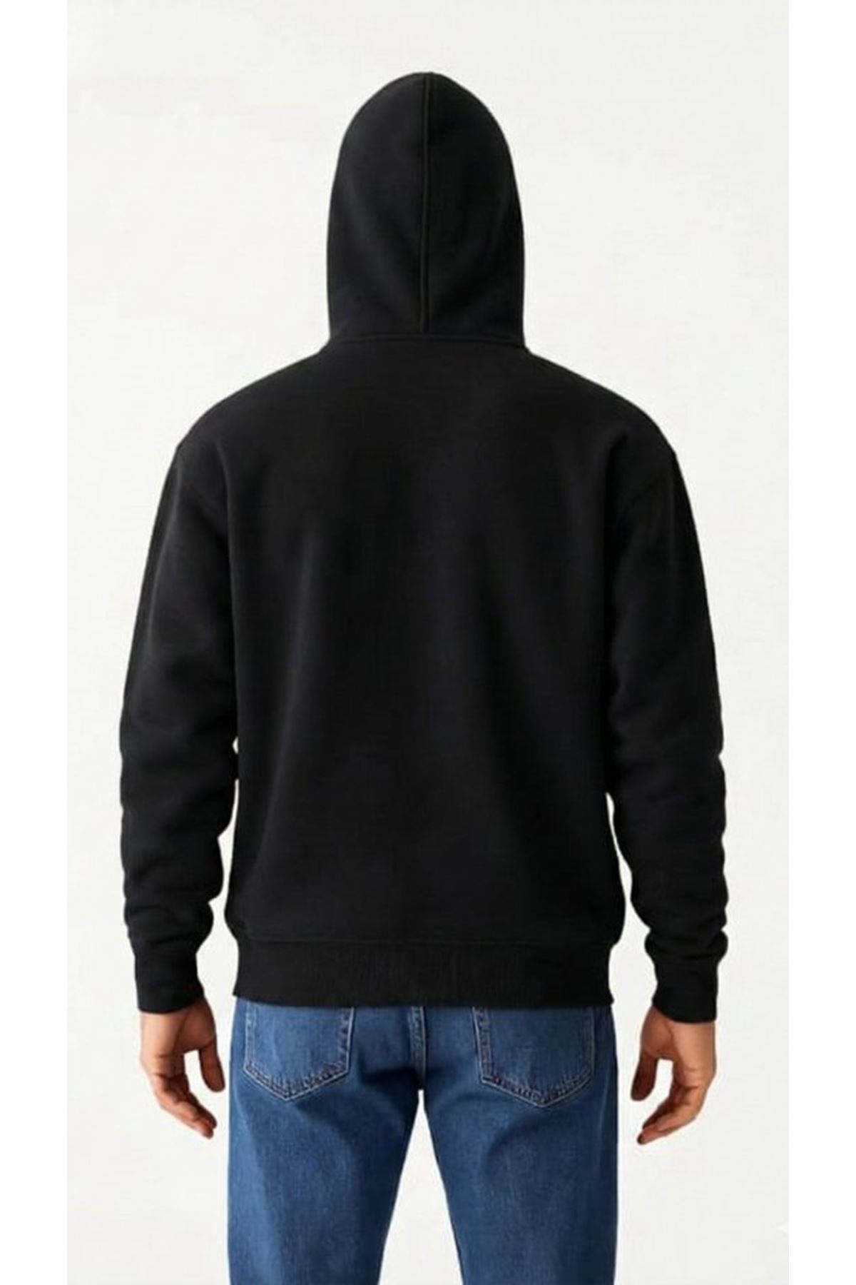 Samuray Ninja Çift Kapüşonlu ZIP Fermuarlı Kanguru Cepli Tam Fermuarlı Hoodie Sweatshirt - Siyah