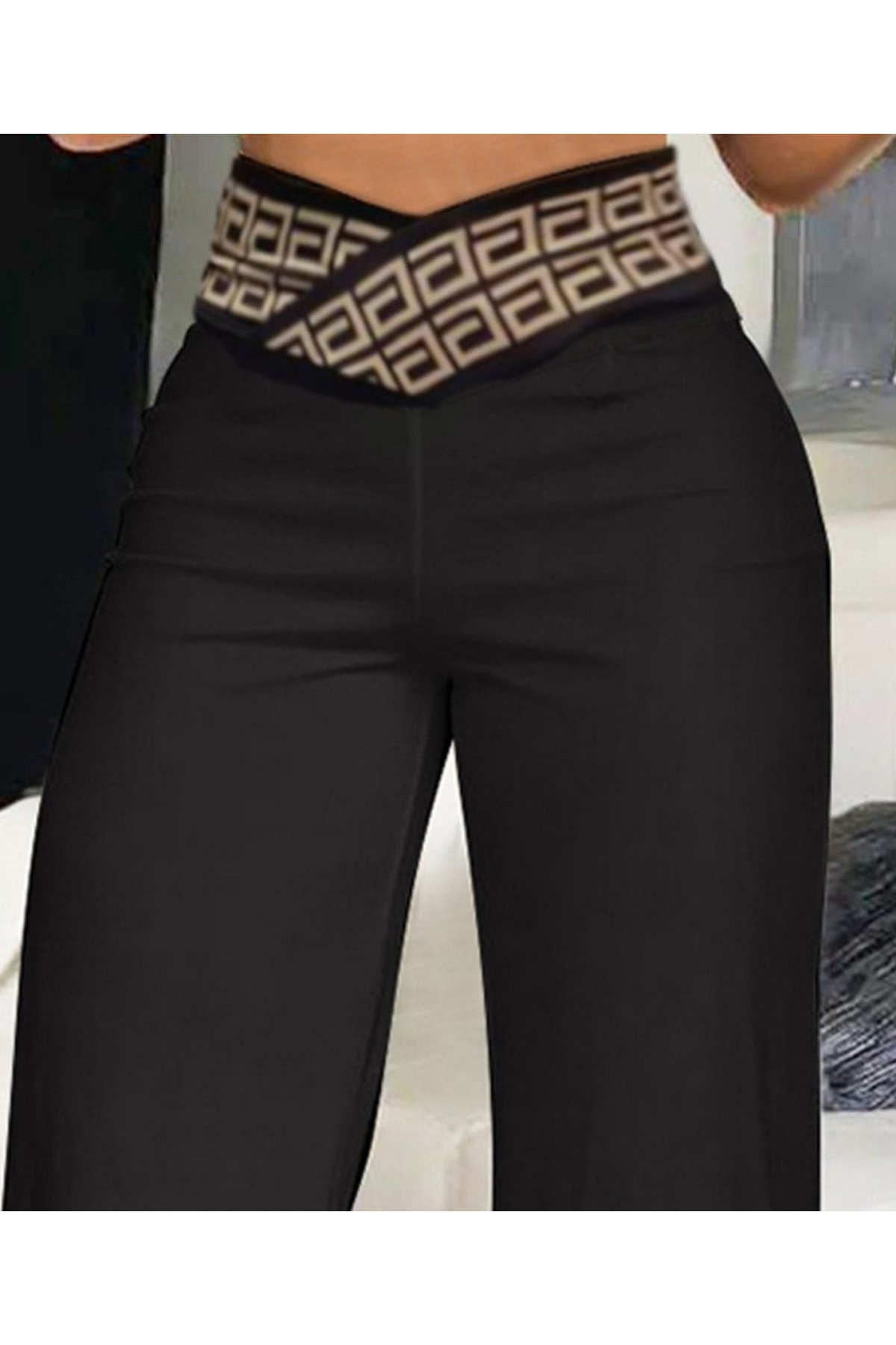 Kadın Belde Kruvaze Ve Ribana Detay Ispanyol Paça Ithal Krep Pantolon