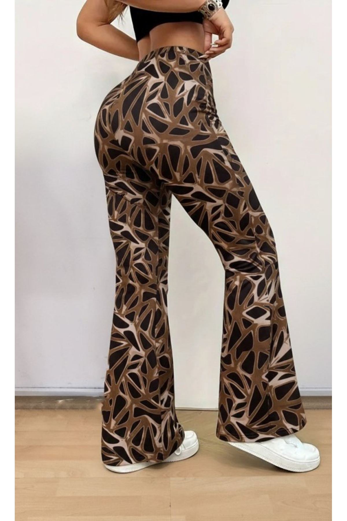 Kadın Yüksek Bel Kamuflaj Desenli Dalgıç Tayt