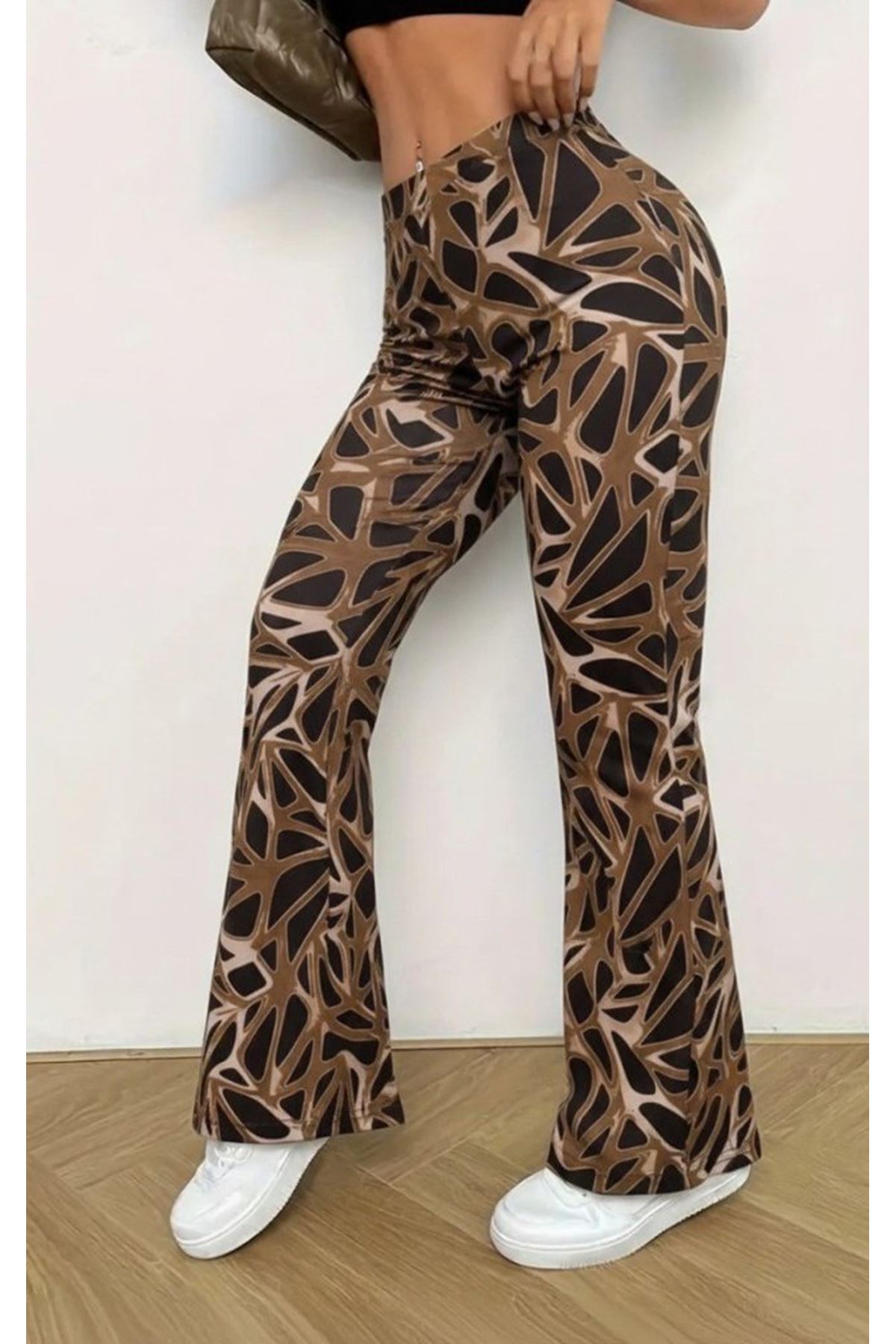 Kadın Yüksek Bel Kamuflaj Desenli Dalgıç Tayt