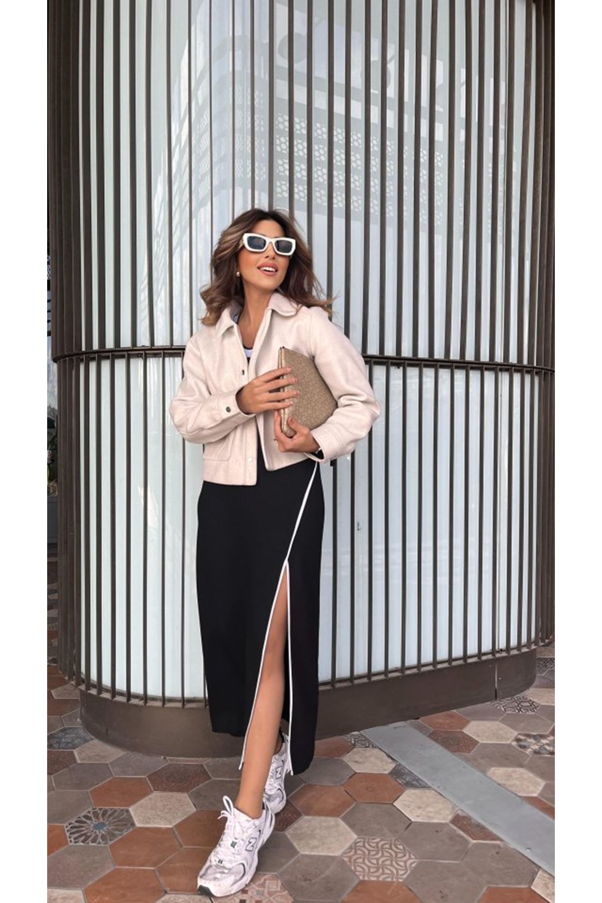 Kadın Uzun Kollu Yuvarlak Ribana Yaka Yırtmaçlı Uzun Viskon Iki Iplik Elbise