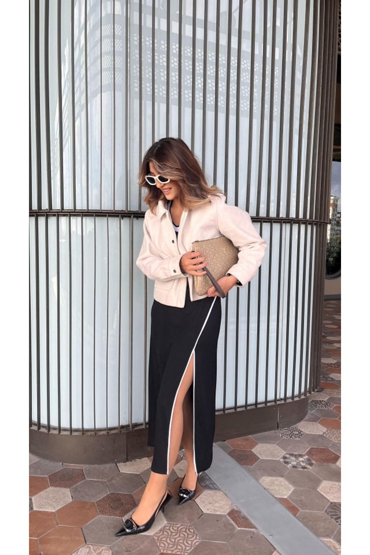 Kadın Uzun Kollu Yuvarlak Ribana Yaka Yırtmaçlı Uzun Viskon Iki Iplik Elbise