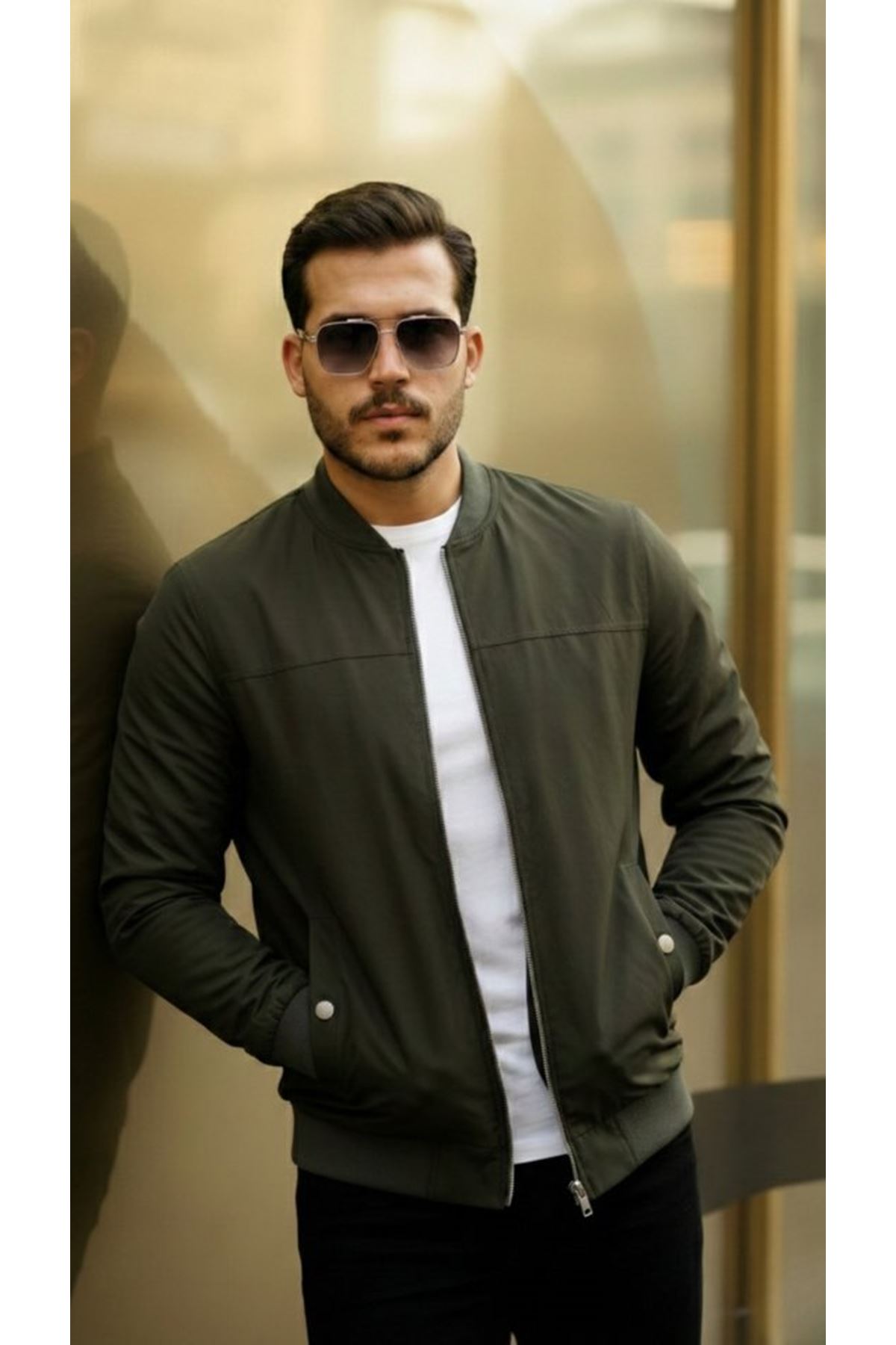 Erkek İçi Astarlı Su Geçirmez Bomber Mevsimlik Ceket - Siyah