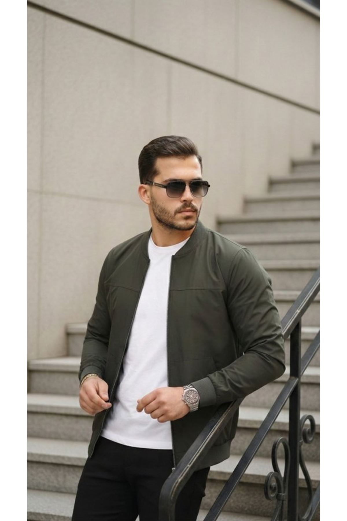 Erkek İçi Astarlı Su Geçirmez Bomber Mevsimlik Ceket - Siyah