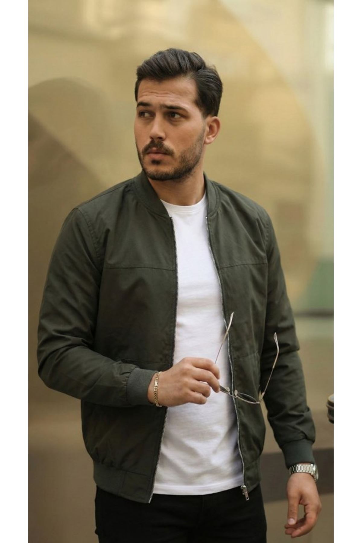 Erkek İçi Astarlı Su Geçirmez Bomber Mevsimlik Ceket - Siyah