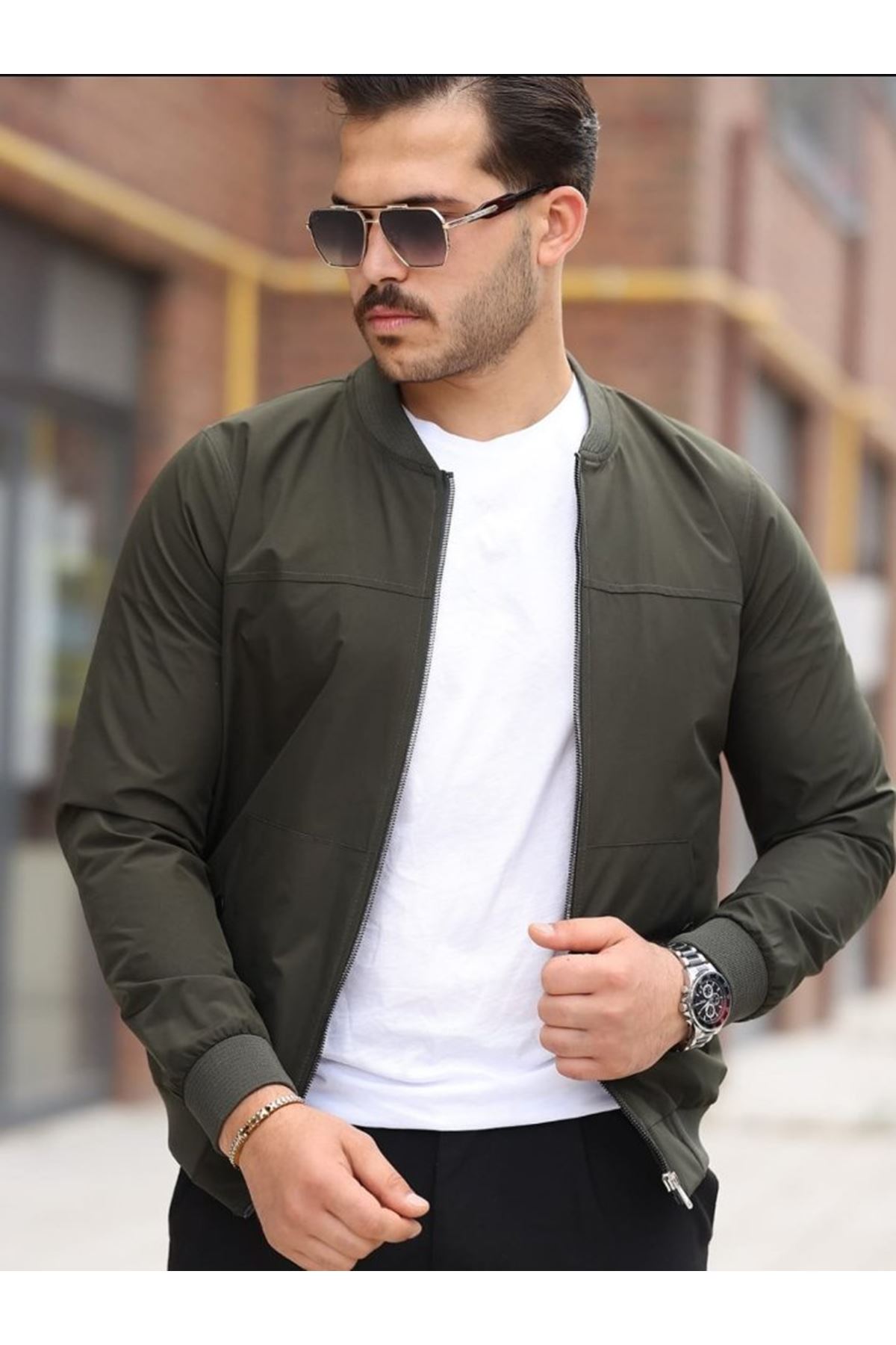 Erkek İçi Astarlı Su Geçirmez Bomber Mevsimlik Ceket - Siyah