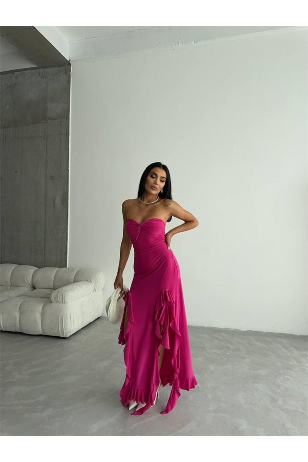 STRABLEZ SANDY ELBİSE YANLARI KATLI - Fuşya