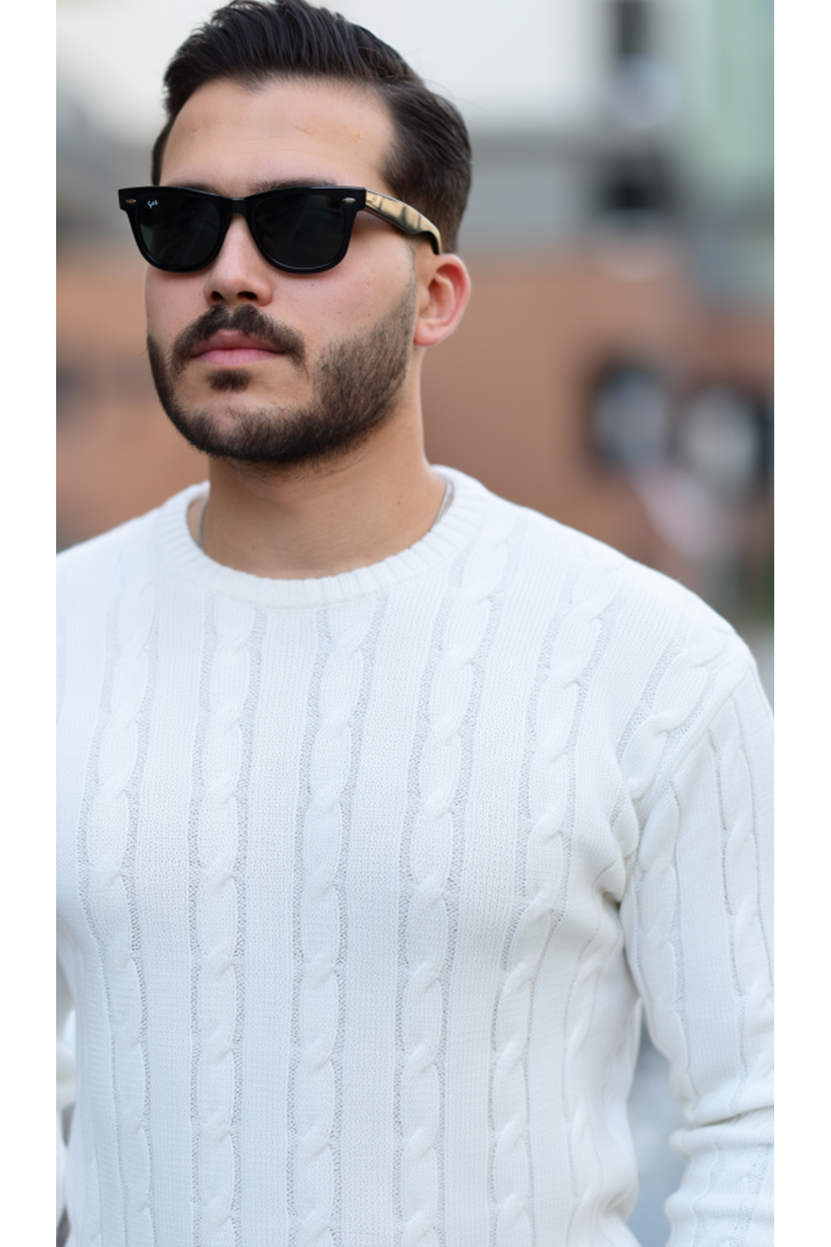 Erkek Örgü Desen Bisiklet Yaka Kazak