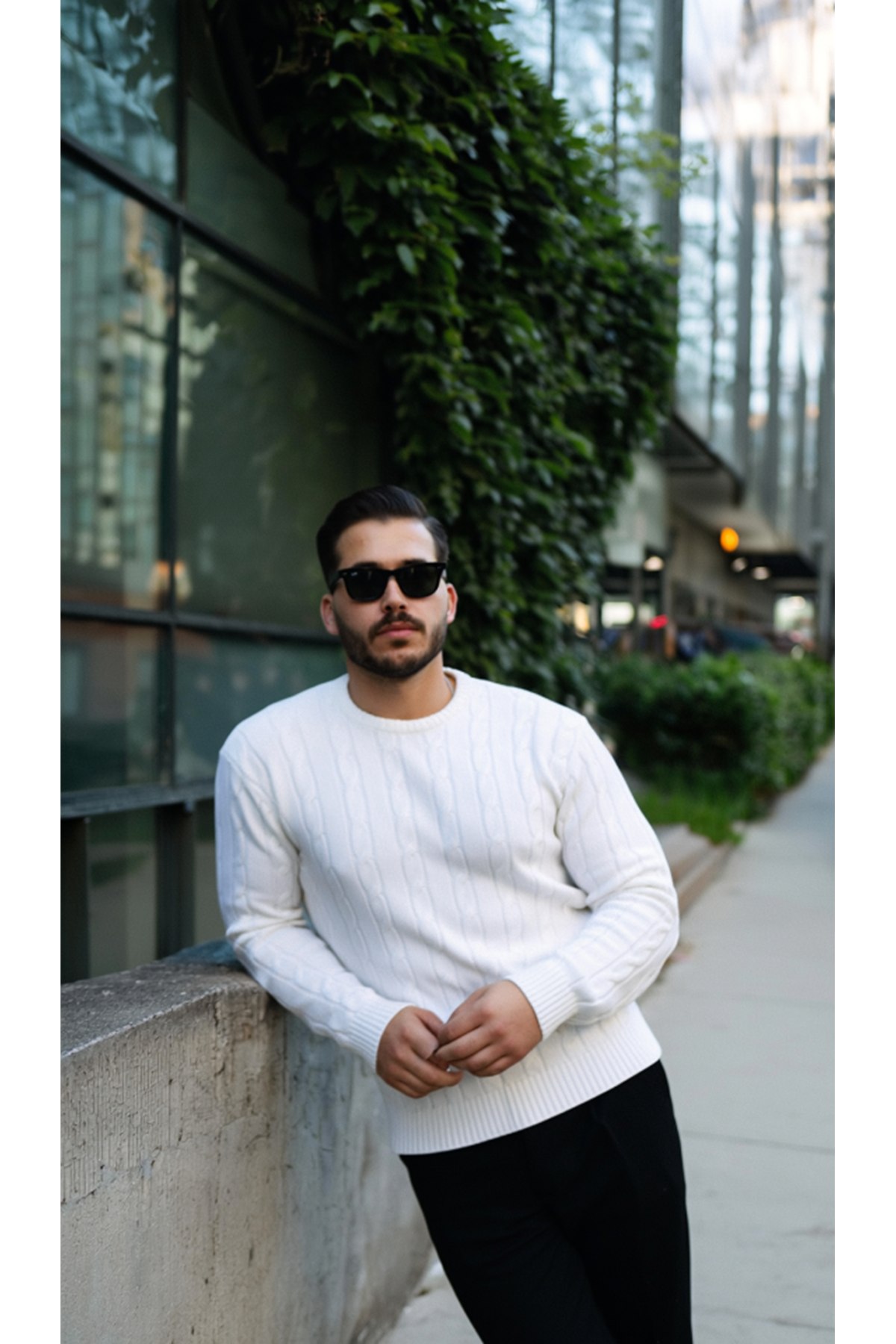 Erkek Örgü Desen Bisiklet Yaka Kazak