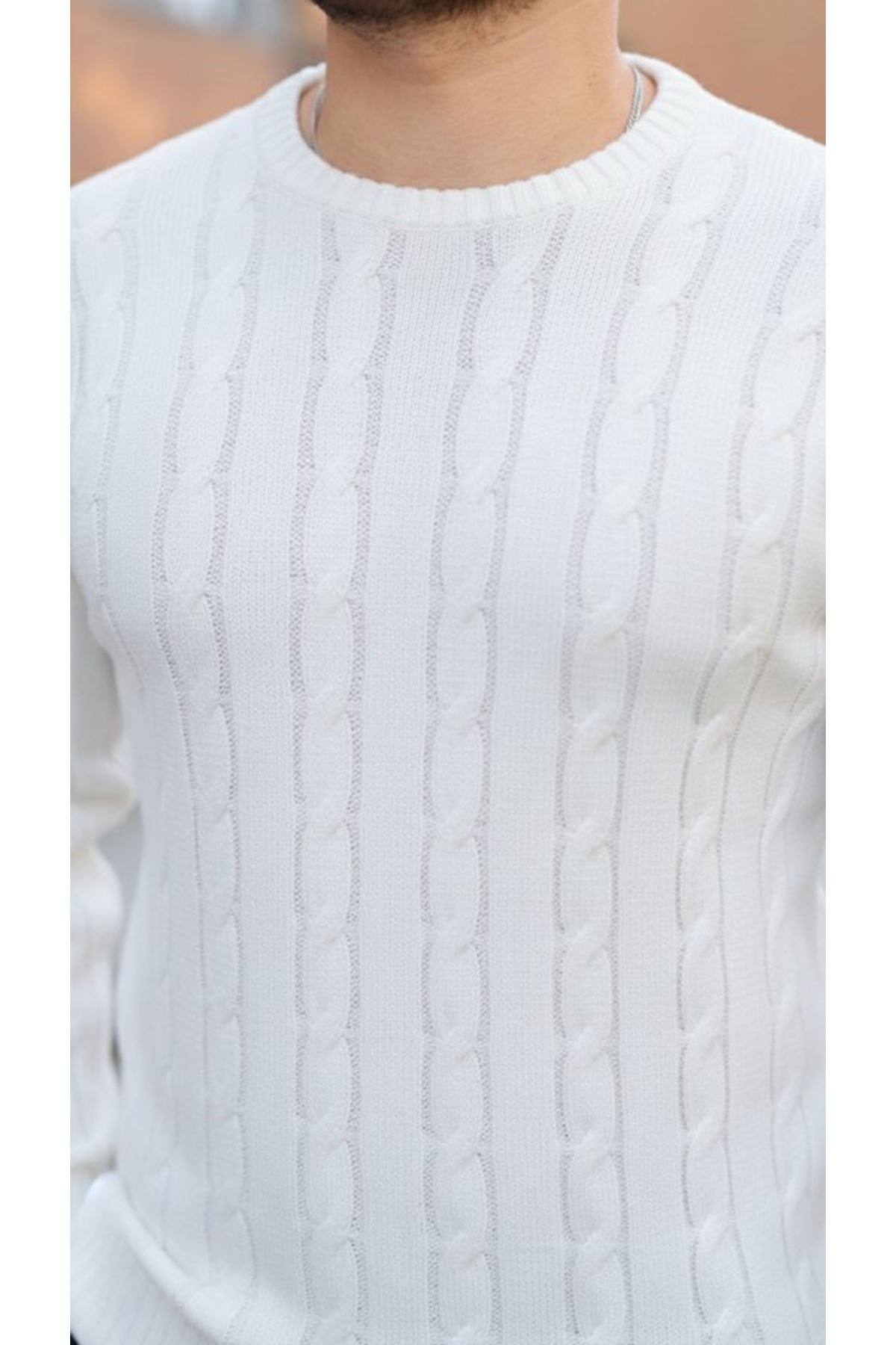 Erkek Örgü Desen Bisiklet Yaka Kazak