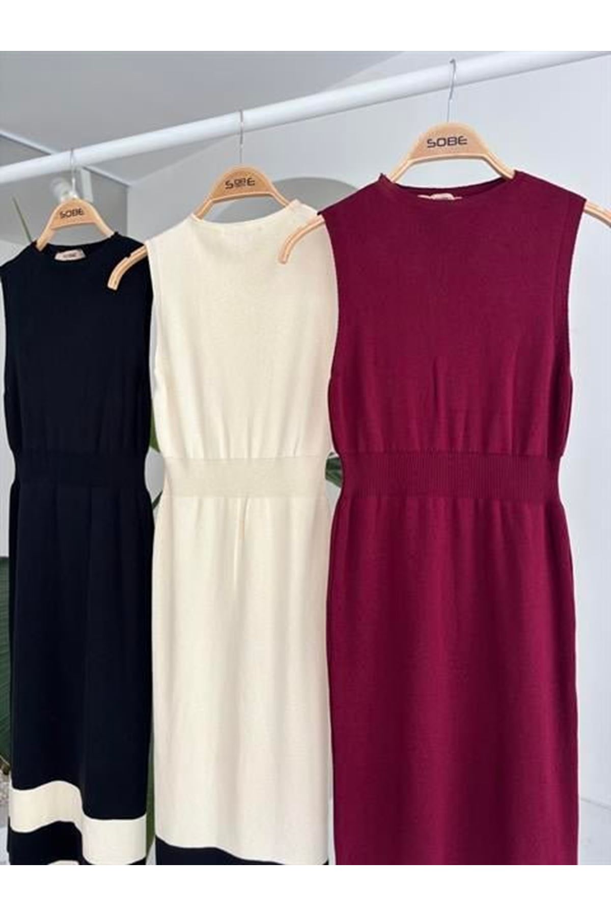 Etek Ucu Şerit Detaylı Triko Elbise 2831