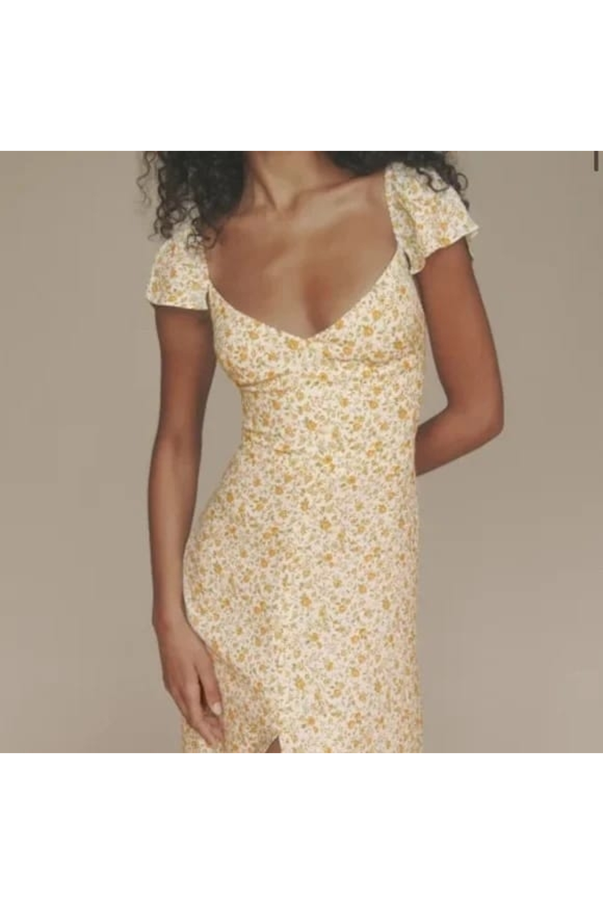 Kadın Kısa Kollu çiçek Desen Yırtmaçlı Süprem Elbise