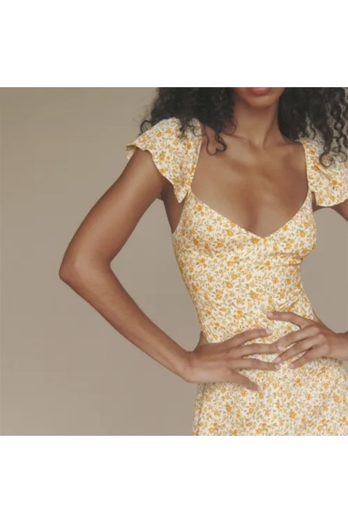 Kadın Kısa Kollu çiçek Desen Yırtmaçlı Süprem Elbise