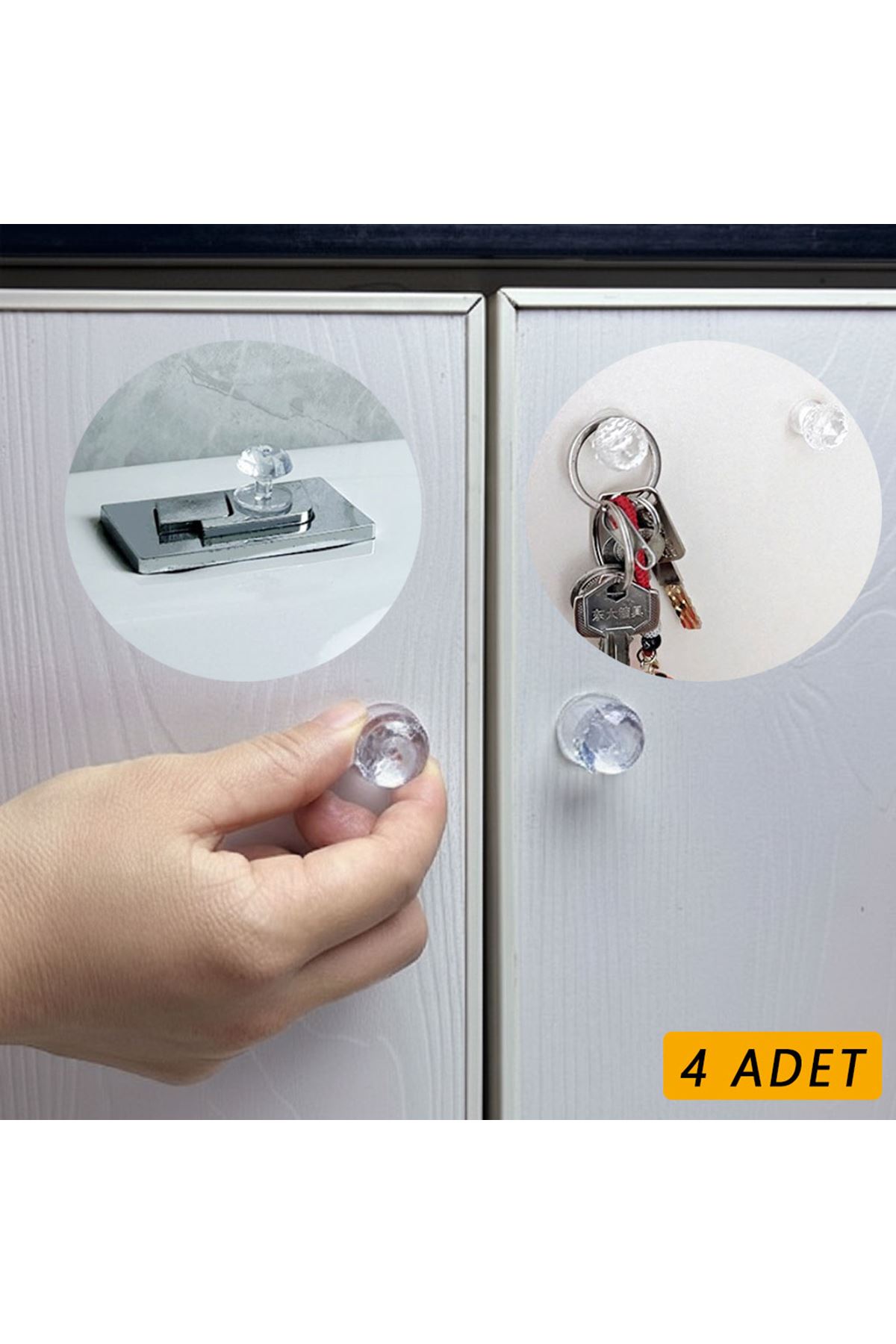 4 Adet Kristal Tasarımlı Çok Amaçlı Yapışkanlı Tutacak Buton