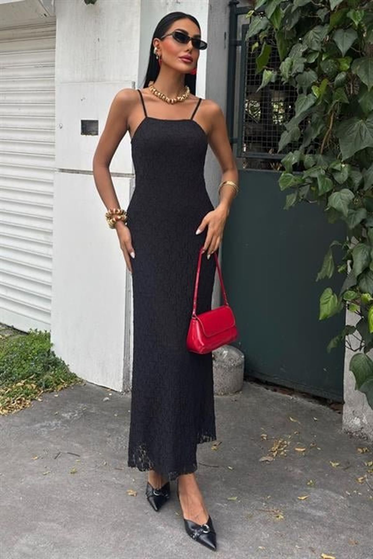 Askıları Ayarlanabilir Örme Dantel Elbise 2879