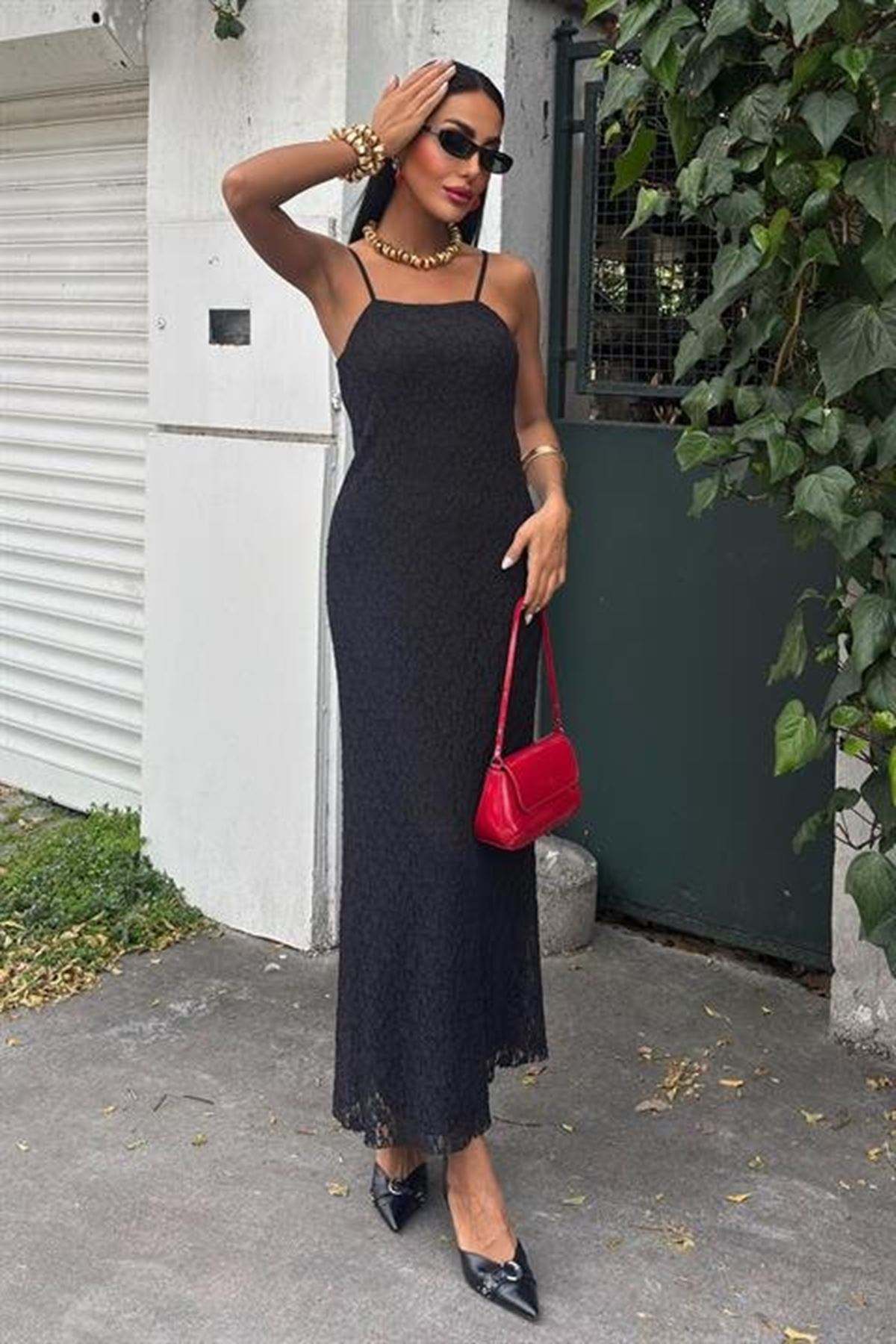 Askıları Ayarlanabilir Örme Dantel Elbise 2879