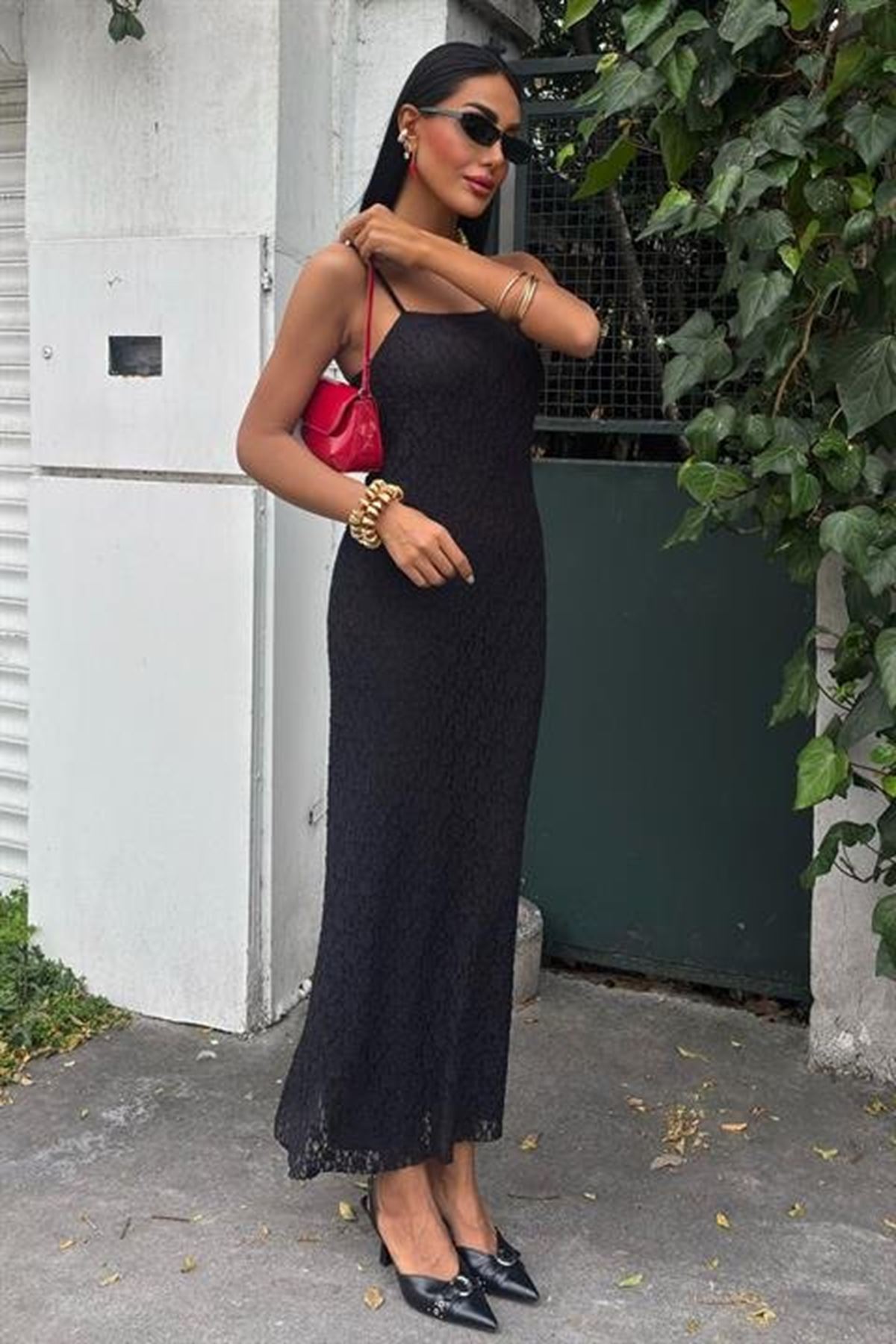 Askıları Ayarlanabilir Örme Dantel Elbise 2879