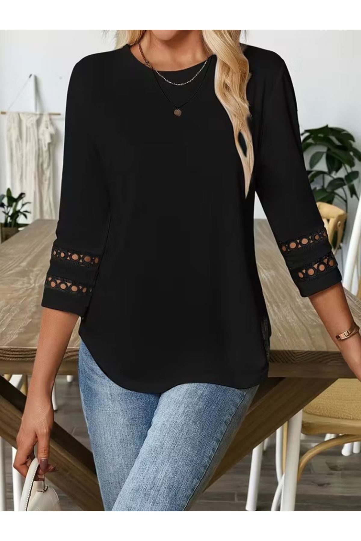 Kadın Uzun Kollu Bisiklet Yaka Truvakar Kollu Viskon Bluz