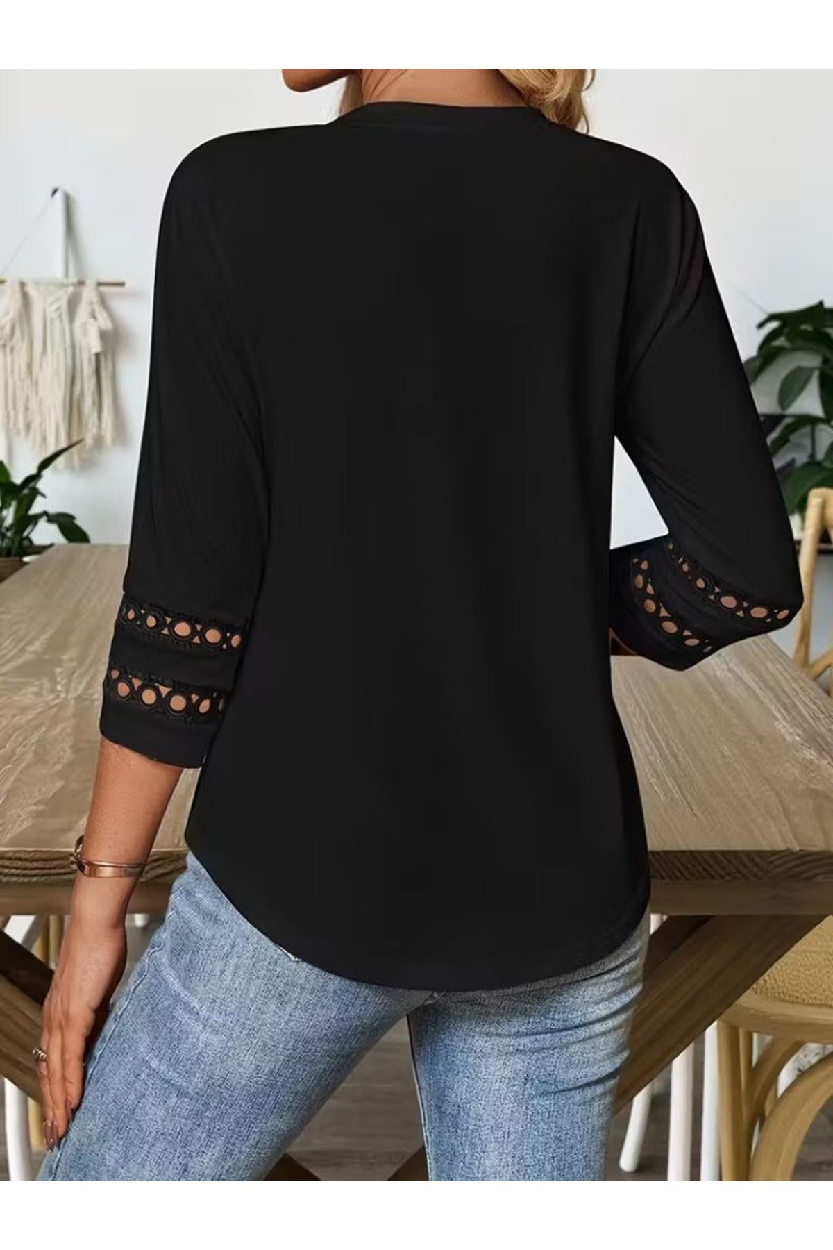 Kadın Uzun Kollu Bisiklet Yaka Truvakar Kollu Viskon Bluz
