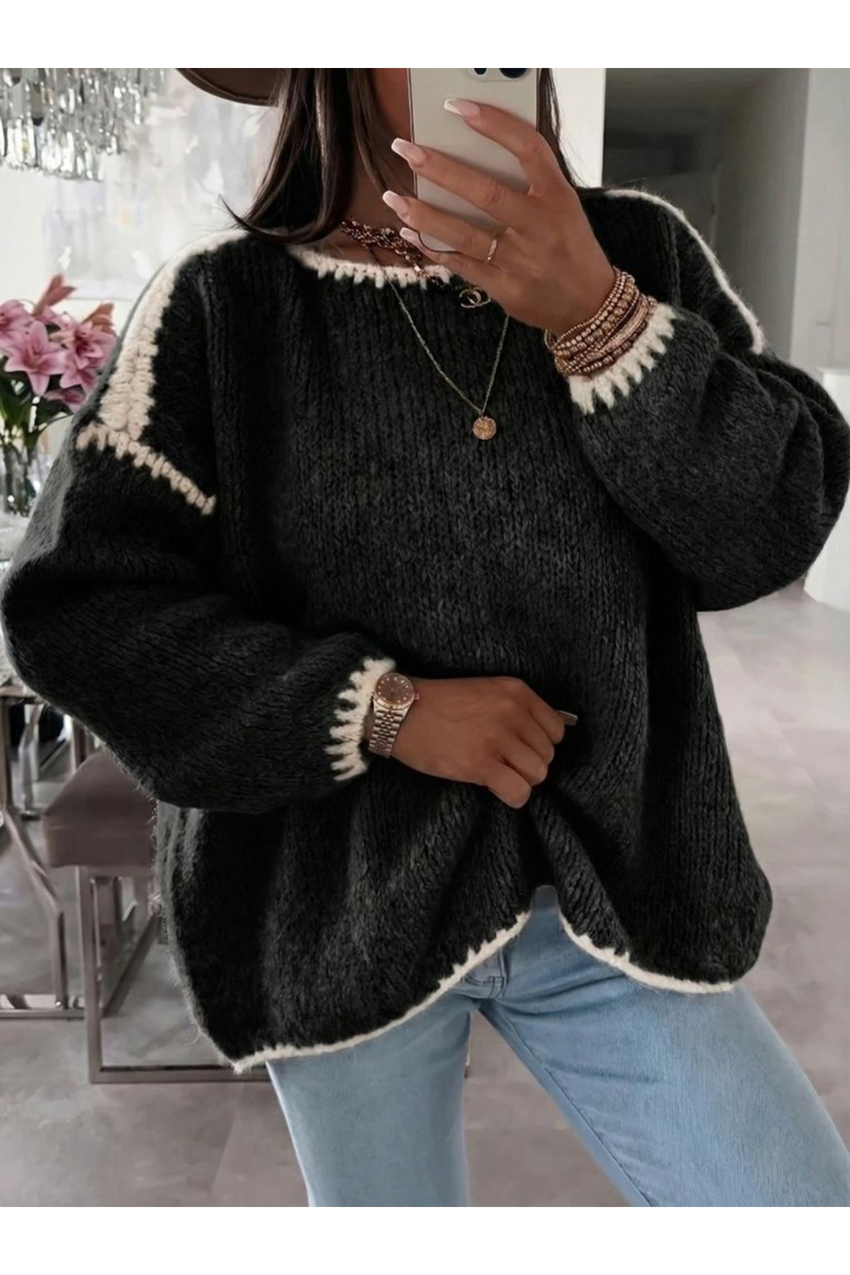 Kadın Uzun Kollu Kayık Yaka Triko Bluz