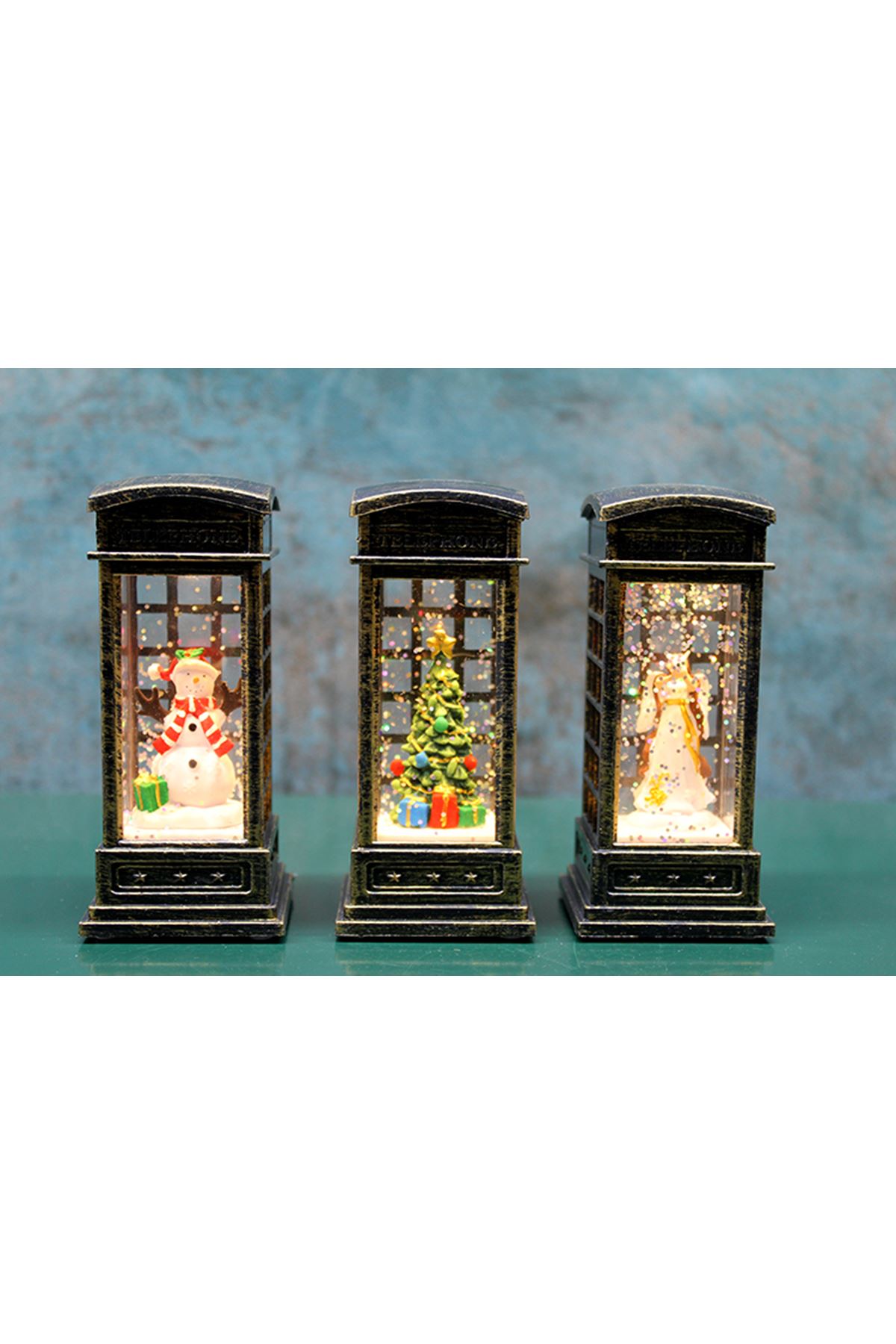 Telefon Kulübeli Işıklı Kar Küresi Siyah Tasarım